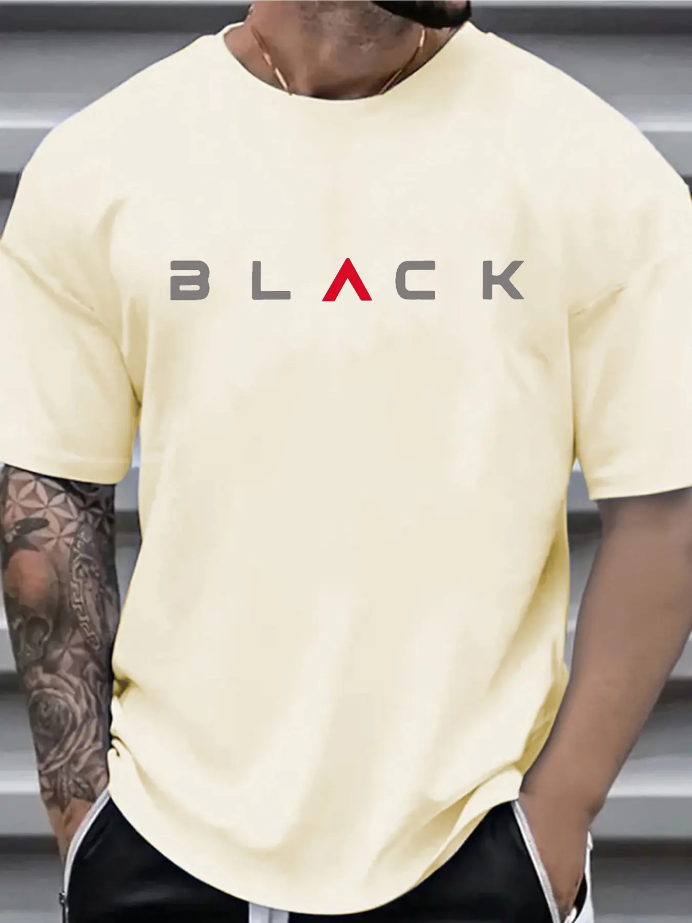 Summer men's 100% pure cotton casual sports loose BLACK letter printed comfortable round neck short sleeved T-shirt top
