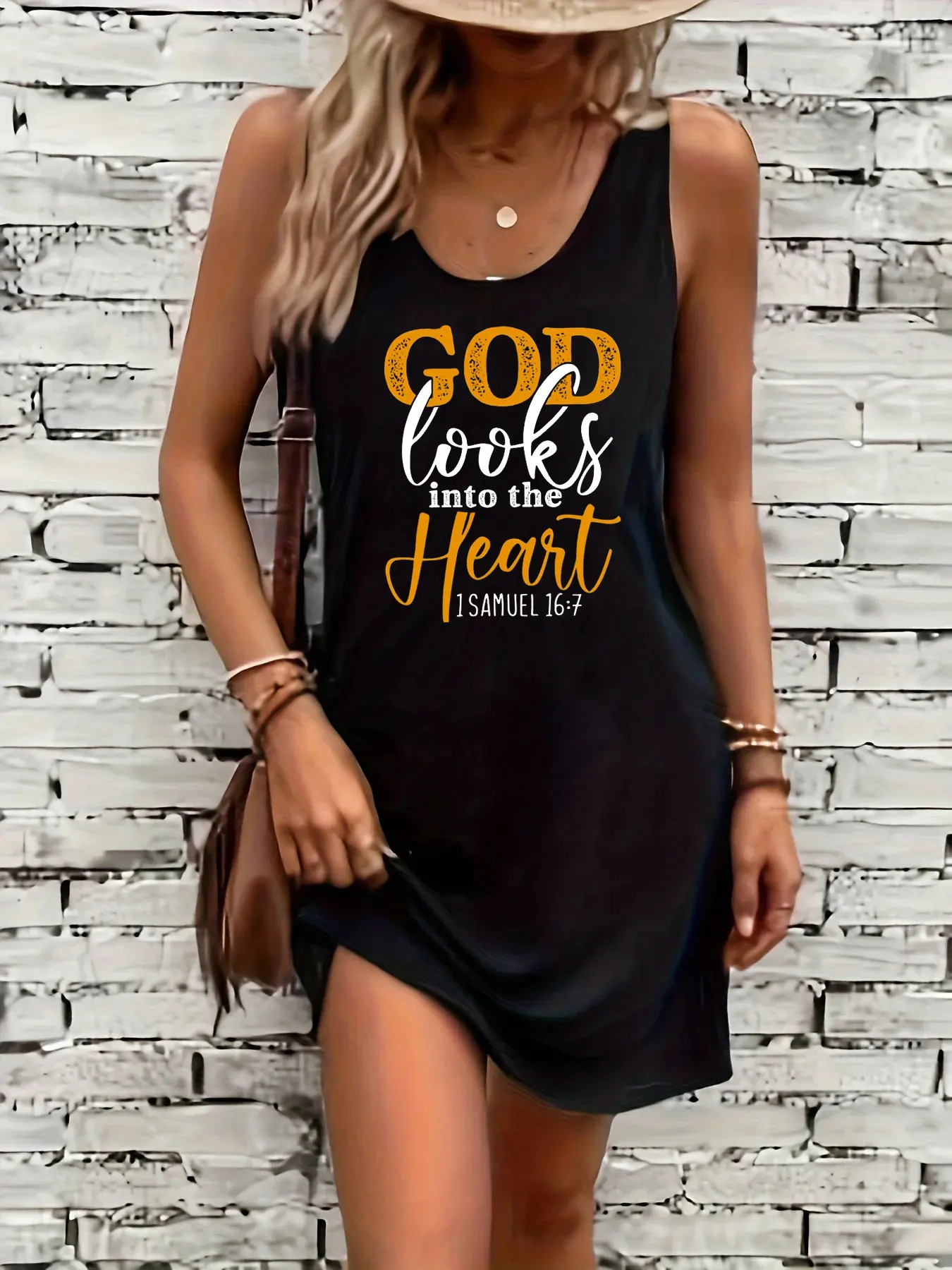 Women's summer loose and comfortable casual heart-shaped pattern printed black sleeveless vest dress punk style dress