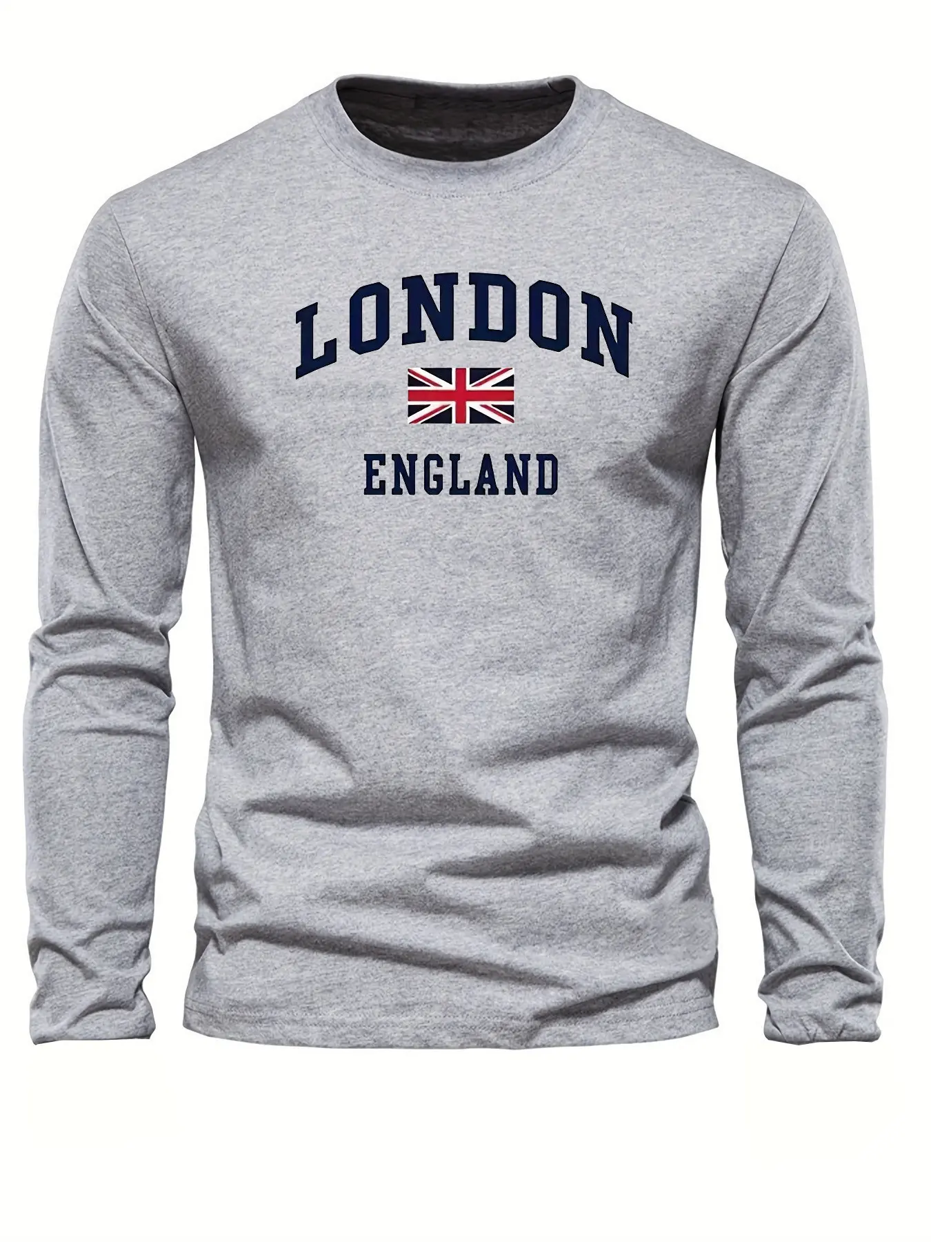 Men's 100% pure cotton loose fit plus size casual sports London ENGLAND letter printed round neck long sleeved T-shirt top