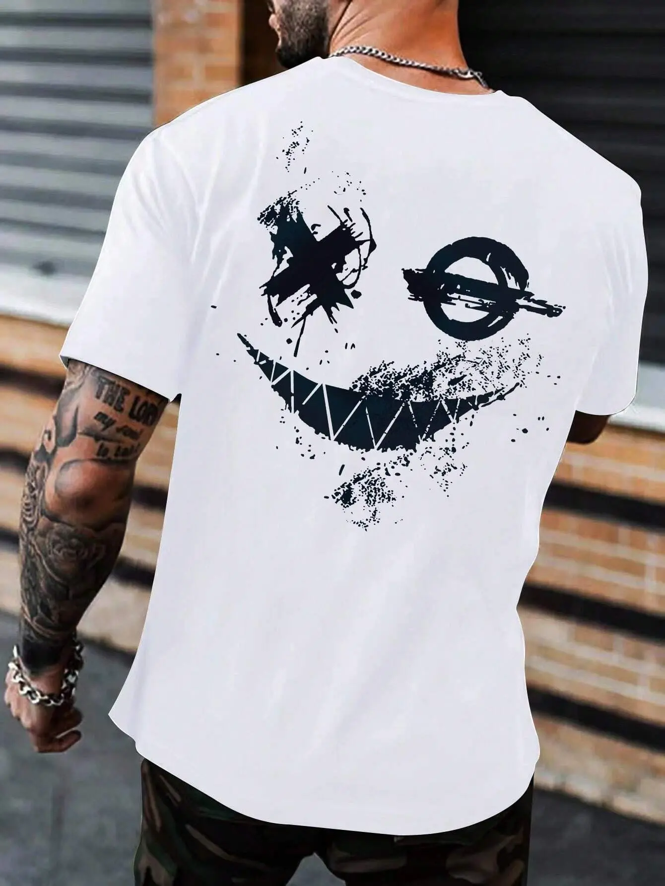 Summer men's 100% pure cotton casual sports loose oversized smiling face printed comfortable round neck short sleeved T-shirt