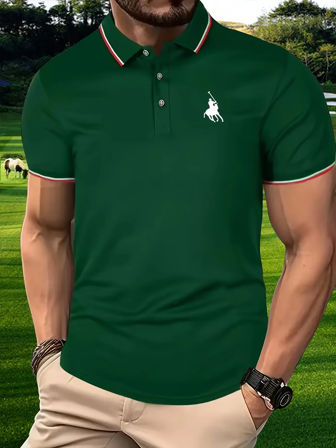 Men's 100 cotton summer casual fashion loose plus size golf pattern printed lapel short sleeved polo shirt top