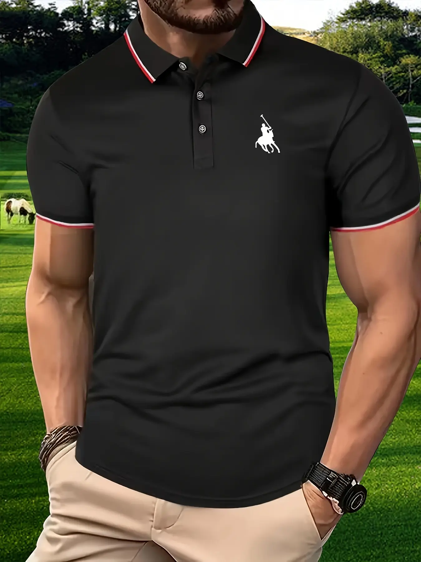 Men's 100 cotton summer casual fashion loose plus size golf pattern printed lapel short sleeved polo shirt top