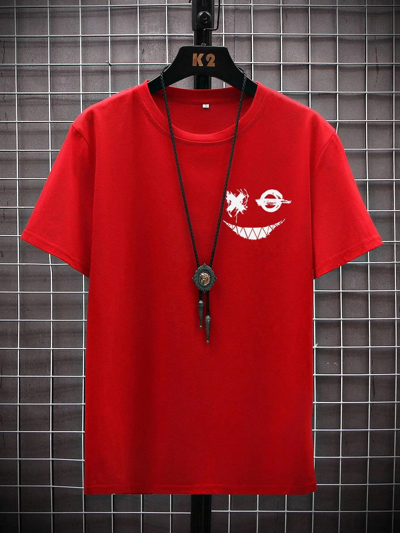 Summer men's 100% pure cotton casual sports loose oversized smiling face printed comfortable round neck short sleeved T-shirt