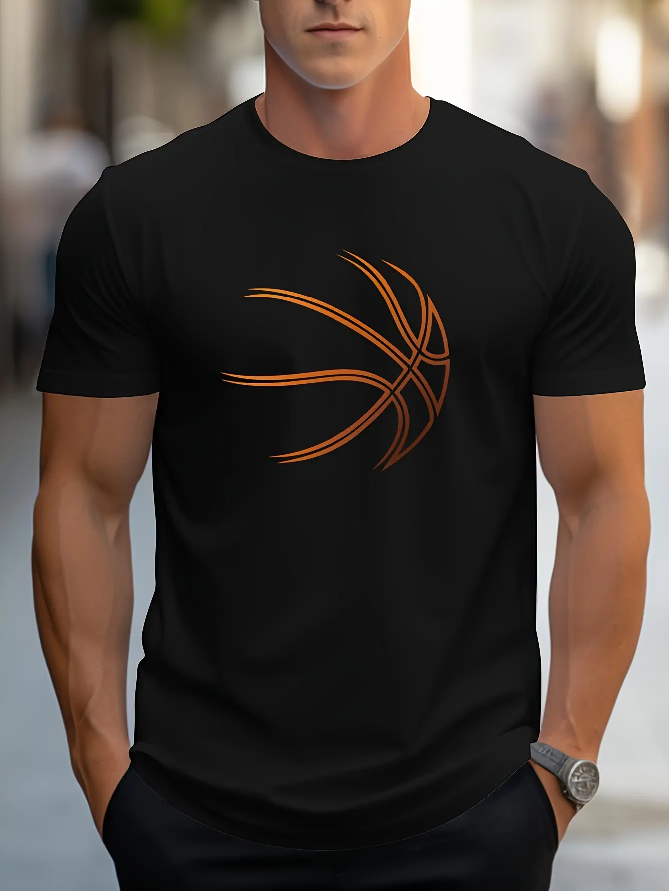 Summer men's 100% cotton comfortable casual loose oversized basketball pattern print sports round neck short sleeved T-shirt