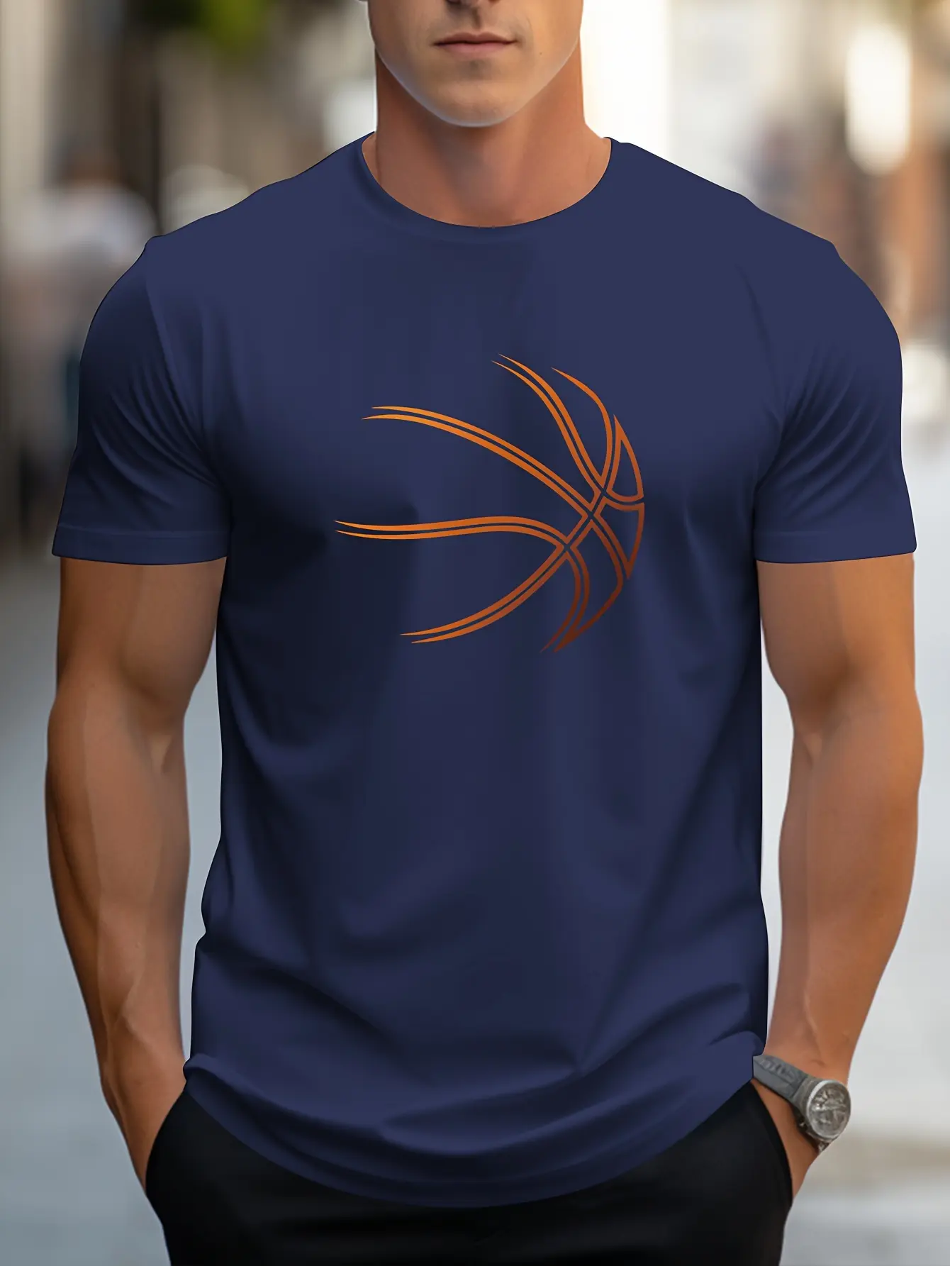 Summer men's 100% cotton comfortable casual loose oversized basketball pattern print sports round neck short sleeved T-shirt