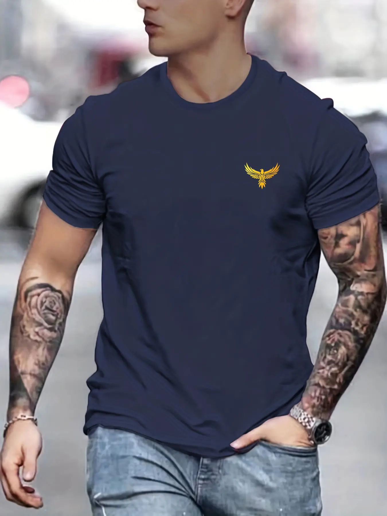 Summer Men's 100% Cotton Casual Loose Large Eagle Pattern Print Round Neck Short Sleeve T-shirt Top Fashion Streetwear Oversized
