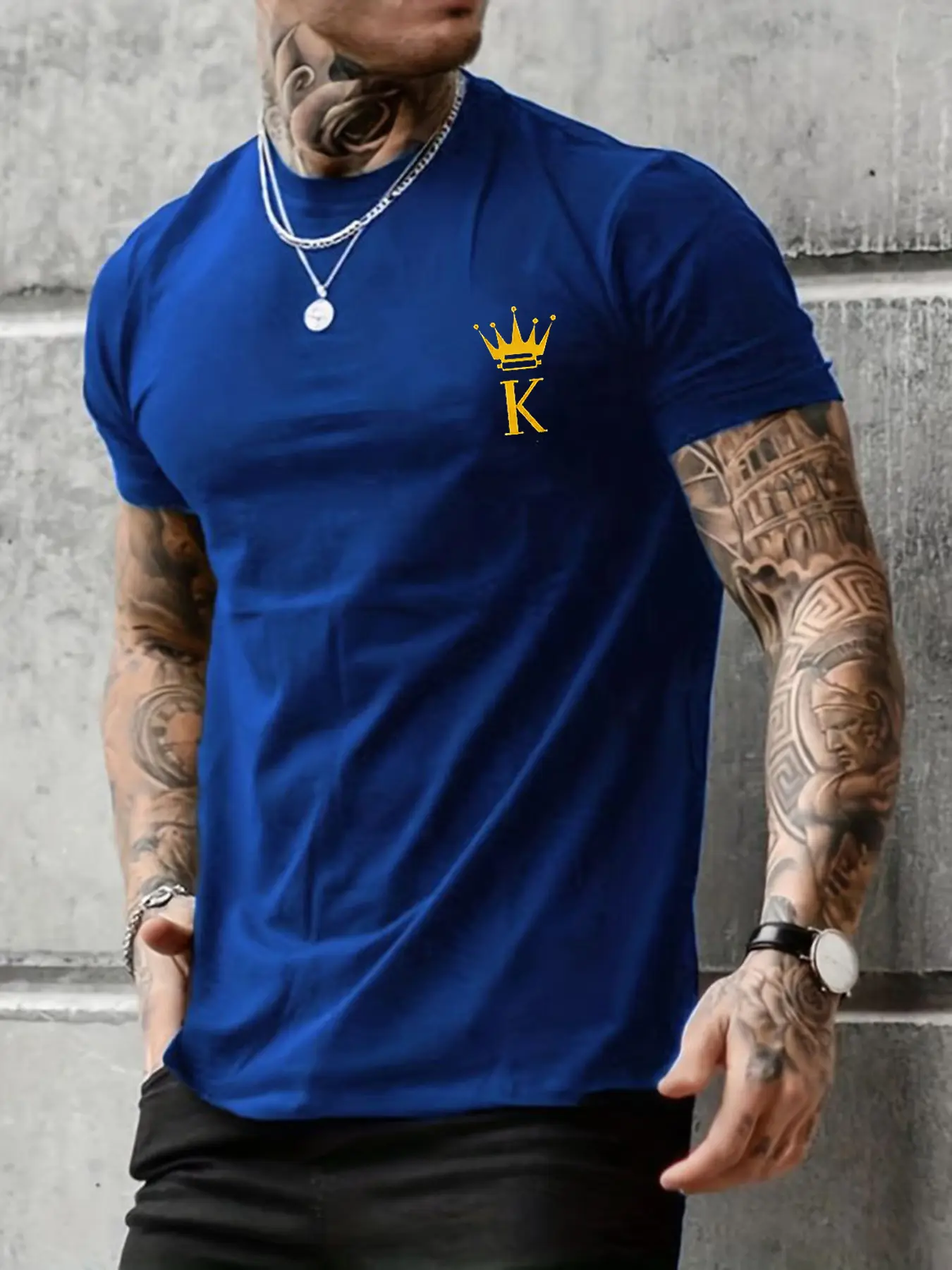 Men's Summer 100% Cotton  New Fashion Printed Round K Letter Print Loose Large Casual Round Neck Short Sleeve T-shirt