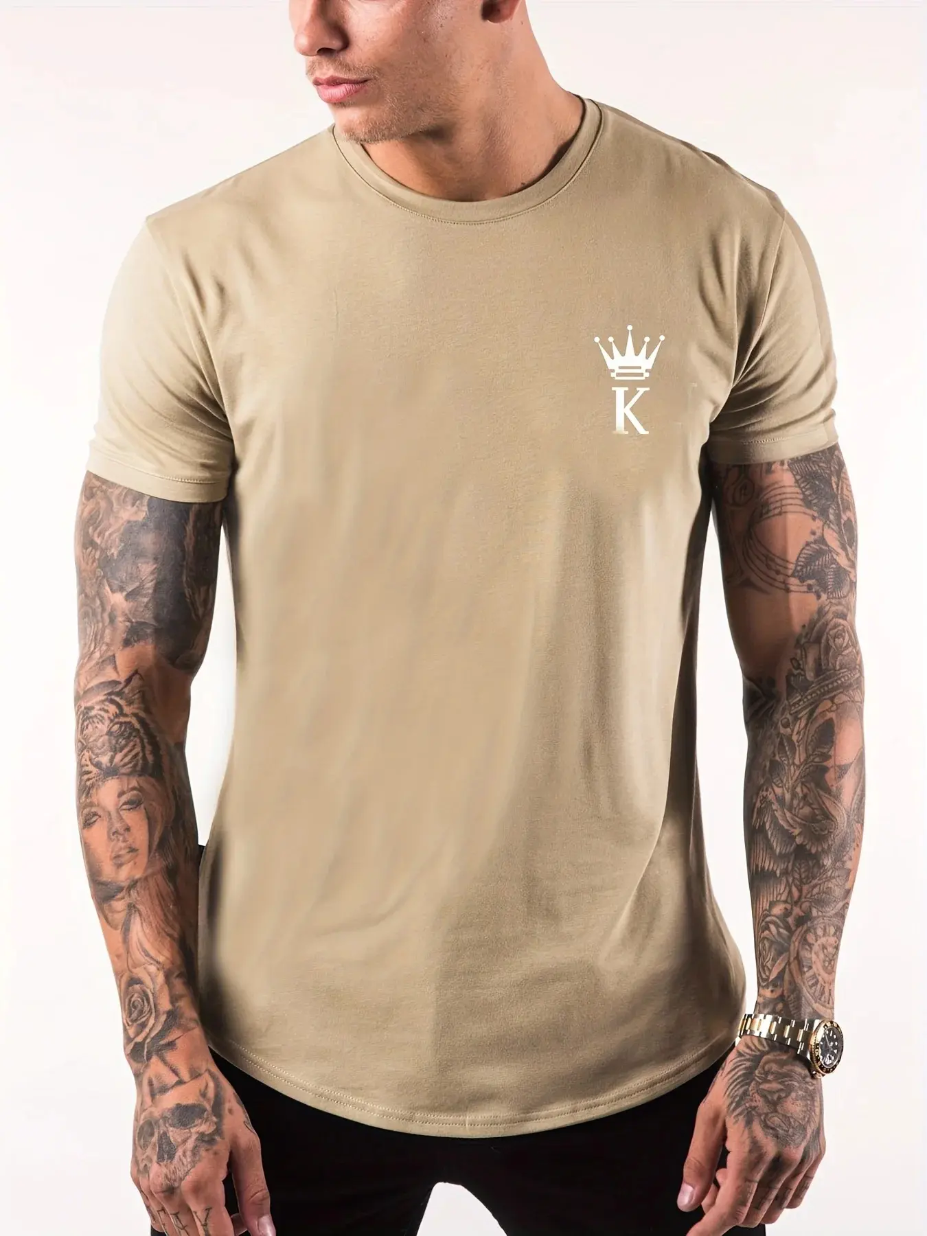 Men's Summer 100% Cotton  New Fashion Printed Round K Letter Print Loose Large Casual Round Neck Short Sleeve T-shirt
