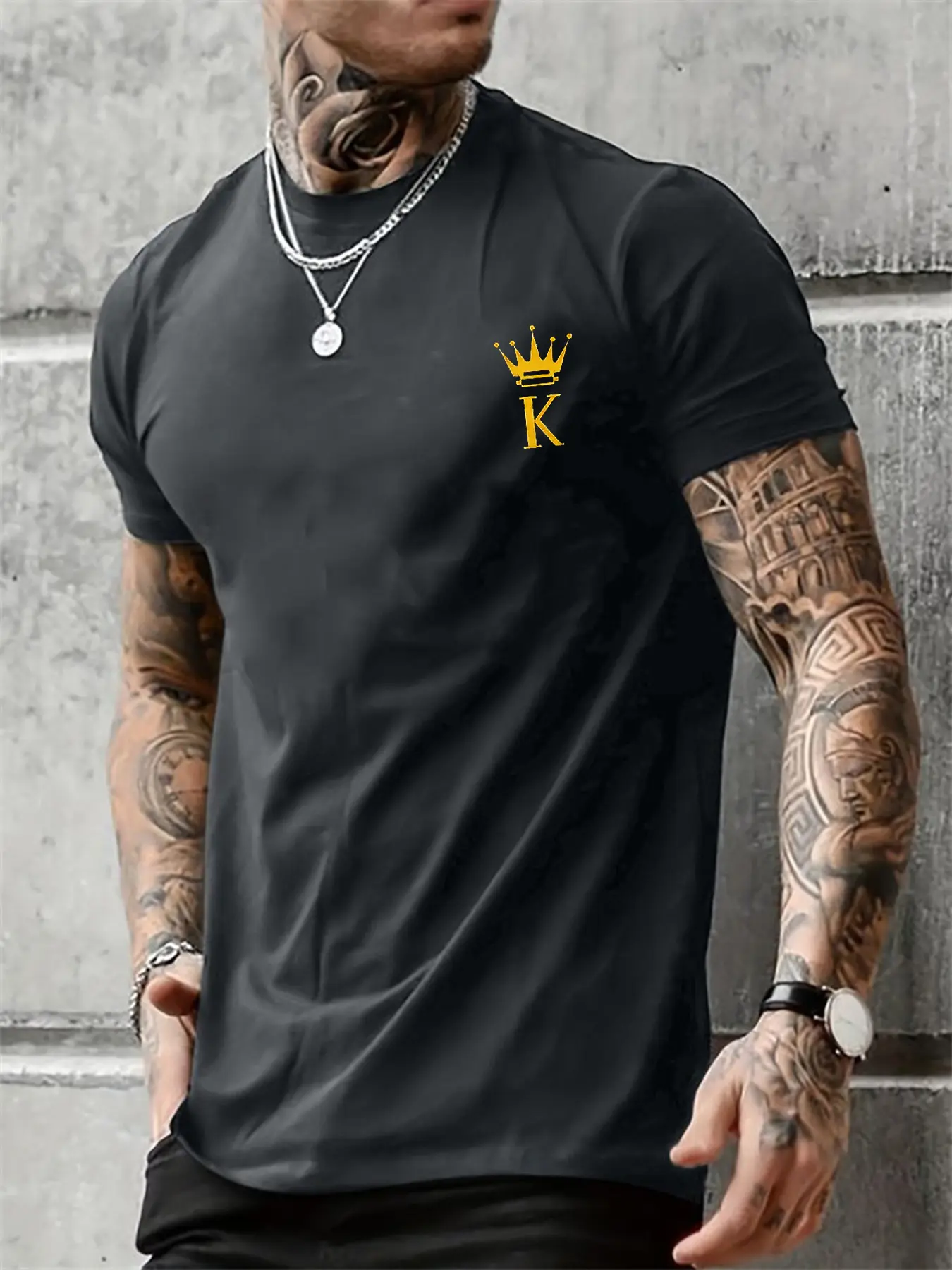 Men's Summer 100% Cotton  New Fashion Printed Round K Letter Print Loose Large Casual Round Neck Short Sleeve T-shirt