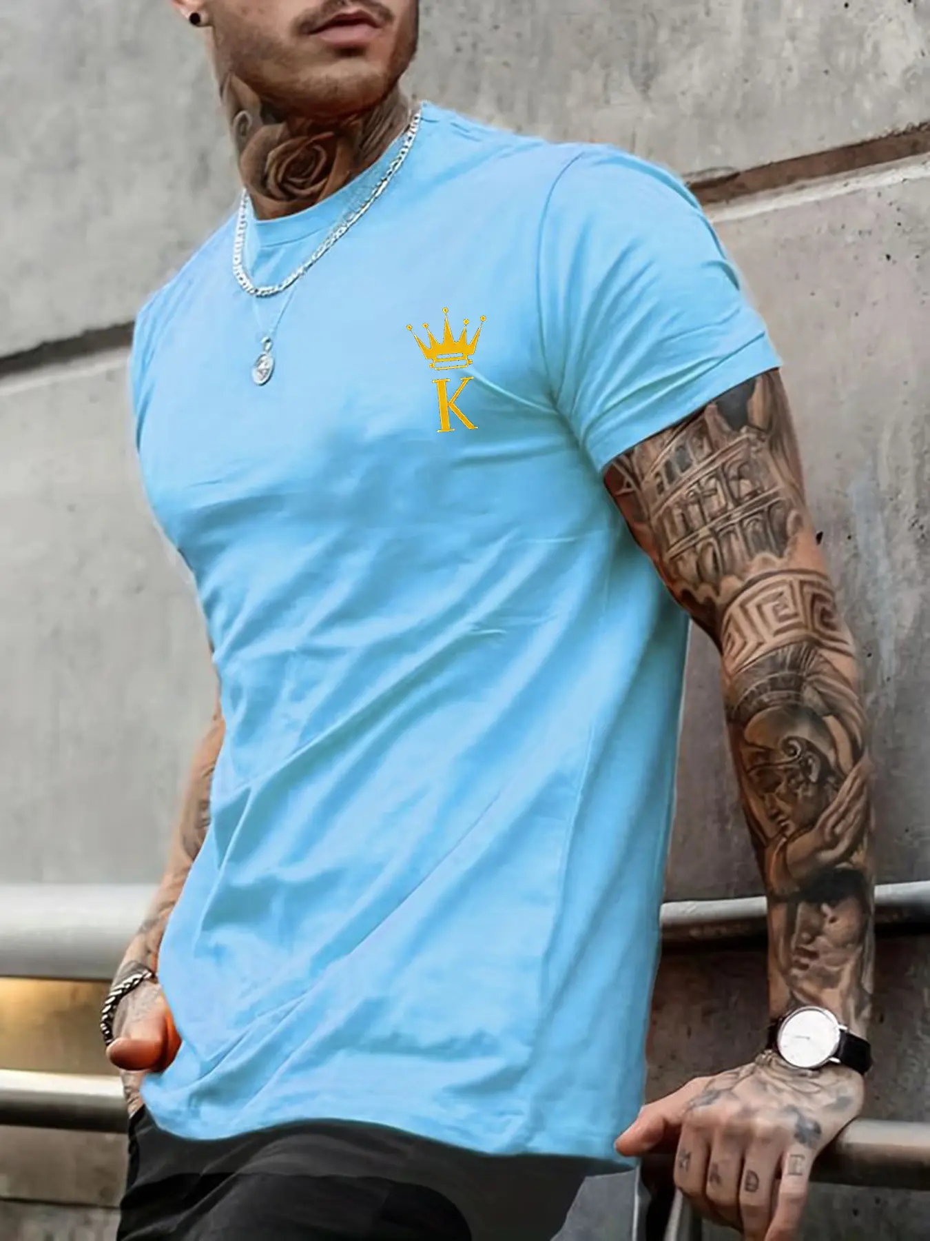 Men's Summer 100% Cotton  New Fashion Printed Round K Letter Print Loose Large Casual Round Neck Short Sleeve T-shirt