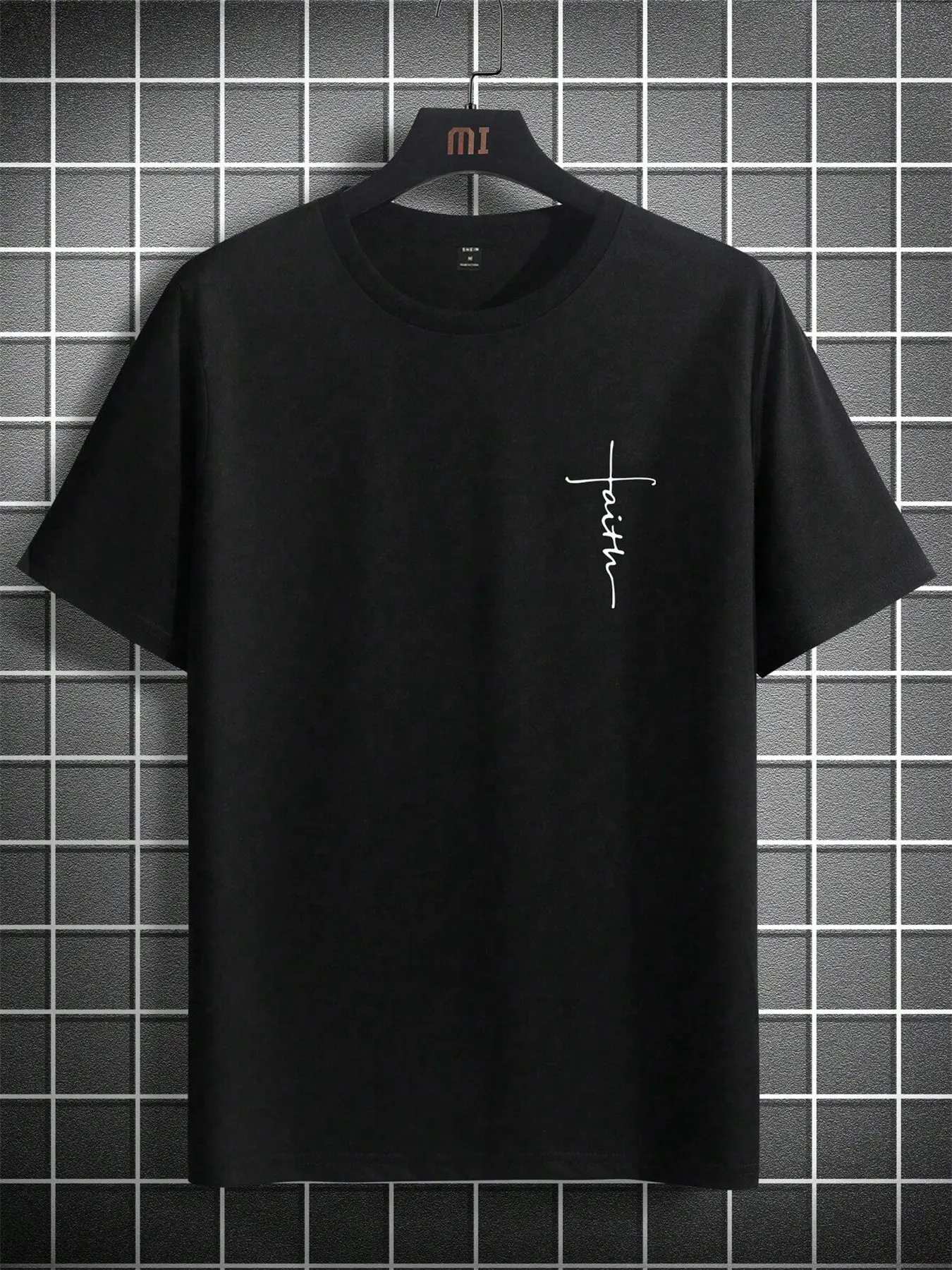Men's Summer 100% Cotton Fashionable Casual Loose Large Size Faith Cross Printed Sports Round Neck Short Sleeve T-shirt Top