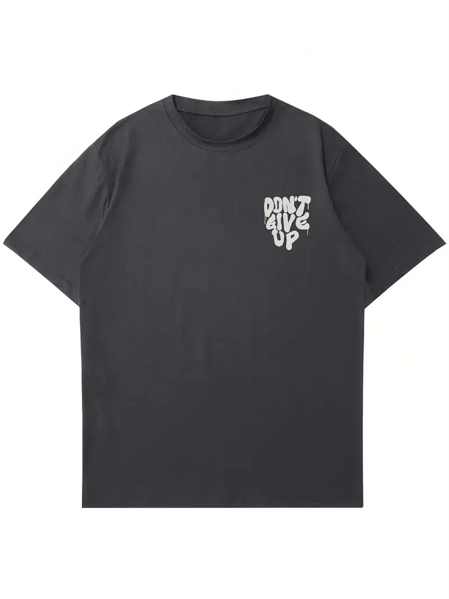 Men's summer 100 cotton fashionable casual loose fit plus size never give up printed sports round neck short sleeved T-shirt top