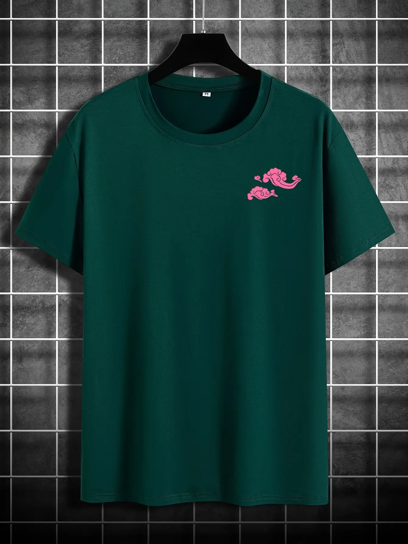 Men's summer 100% pure cotton fashionable casual loose pink dragon pattern printed sports round neck short sleeved T-shirt top