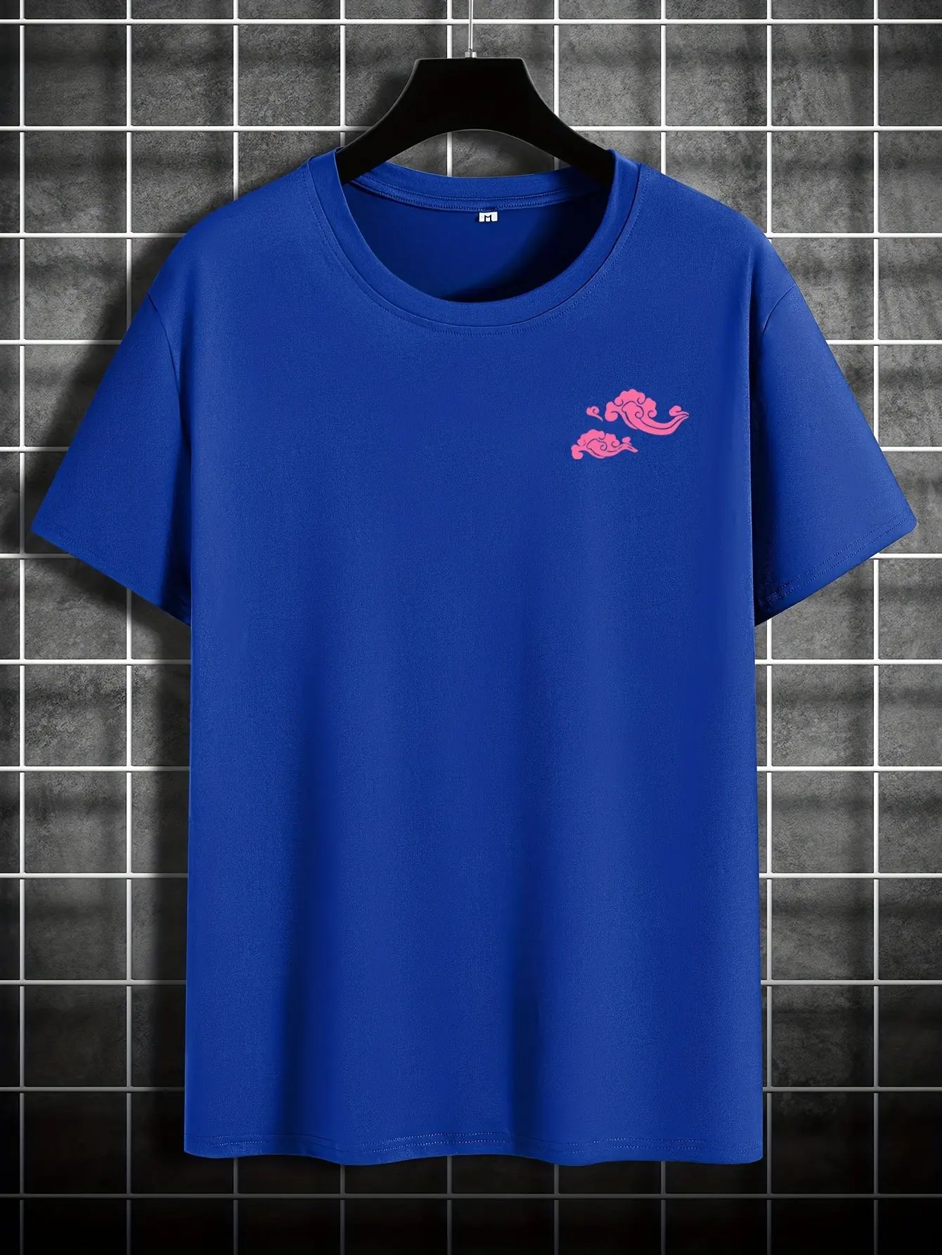 Men's summer 100% pure cotton fashionable casual loose pink dragon pattern printed sports round neck short sleeved T-shirt top