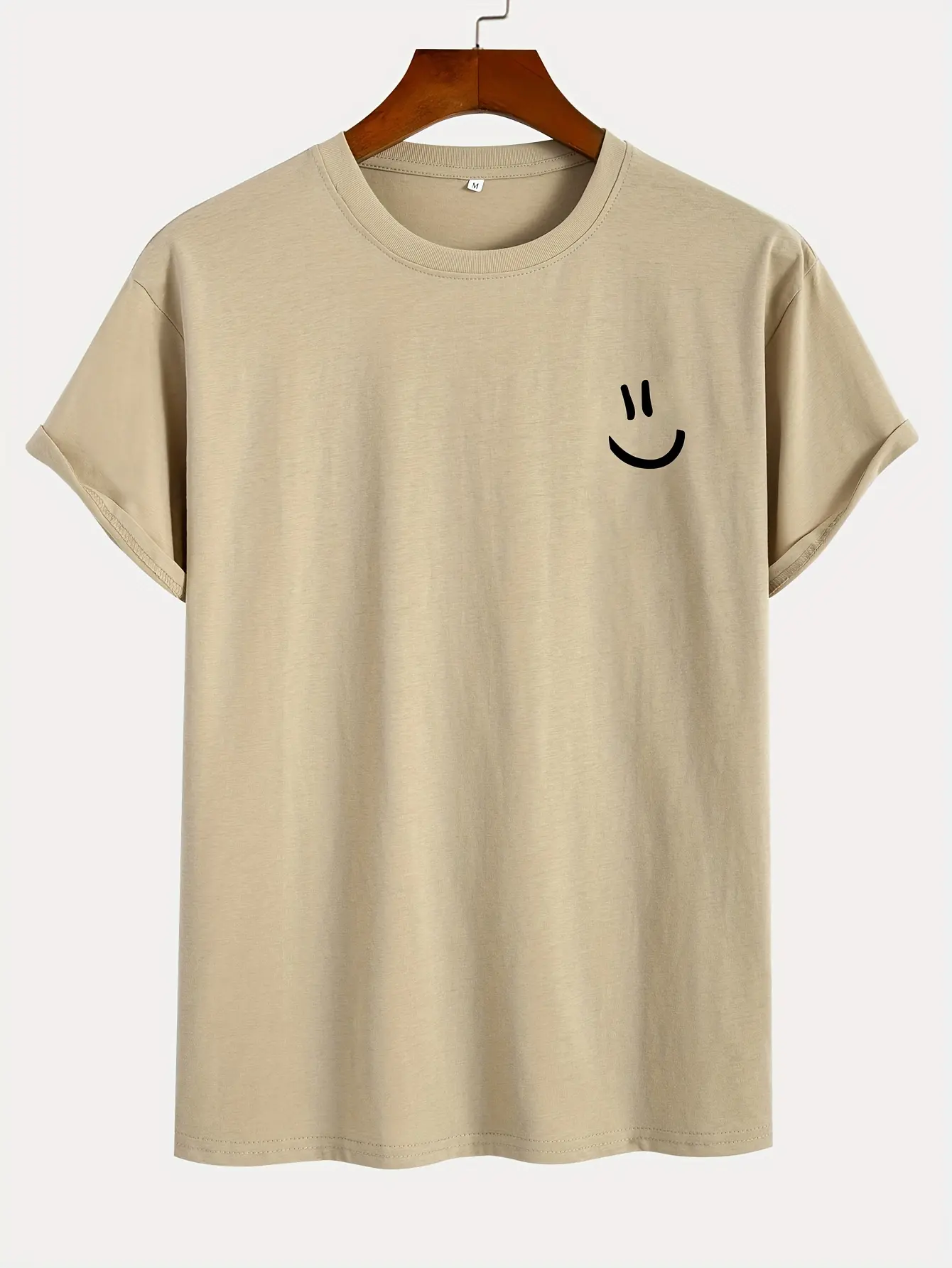 Men's summer 100% pure cotton fashionable sports casual loose smiling face printed round neck short sleeved T-shirt top