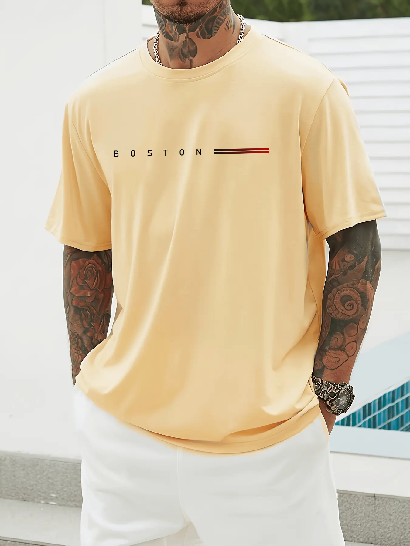 Men's summer 100% pure cotton fashionable casual loose sports BOSTON pattern printed round neck short sleeved T-shirt top