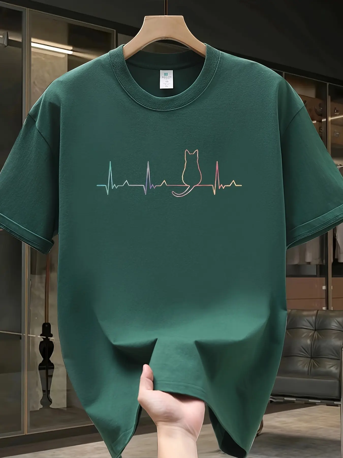 Men's Summer 100% Cotton Fashionable Casual Sports Loose Trendy Brand Pattern Printed Round Neck Short Sleeve T-shirt Top