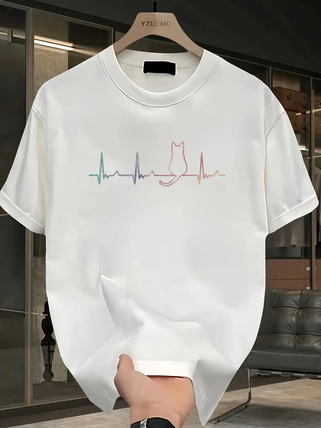 Men's Summer 100% Cotton Fashionable Casual Sports Loose Trendy Brand Pattern Printed Round Neck Short Sleeve T-shirt Top