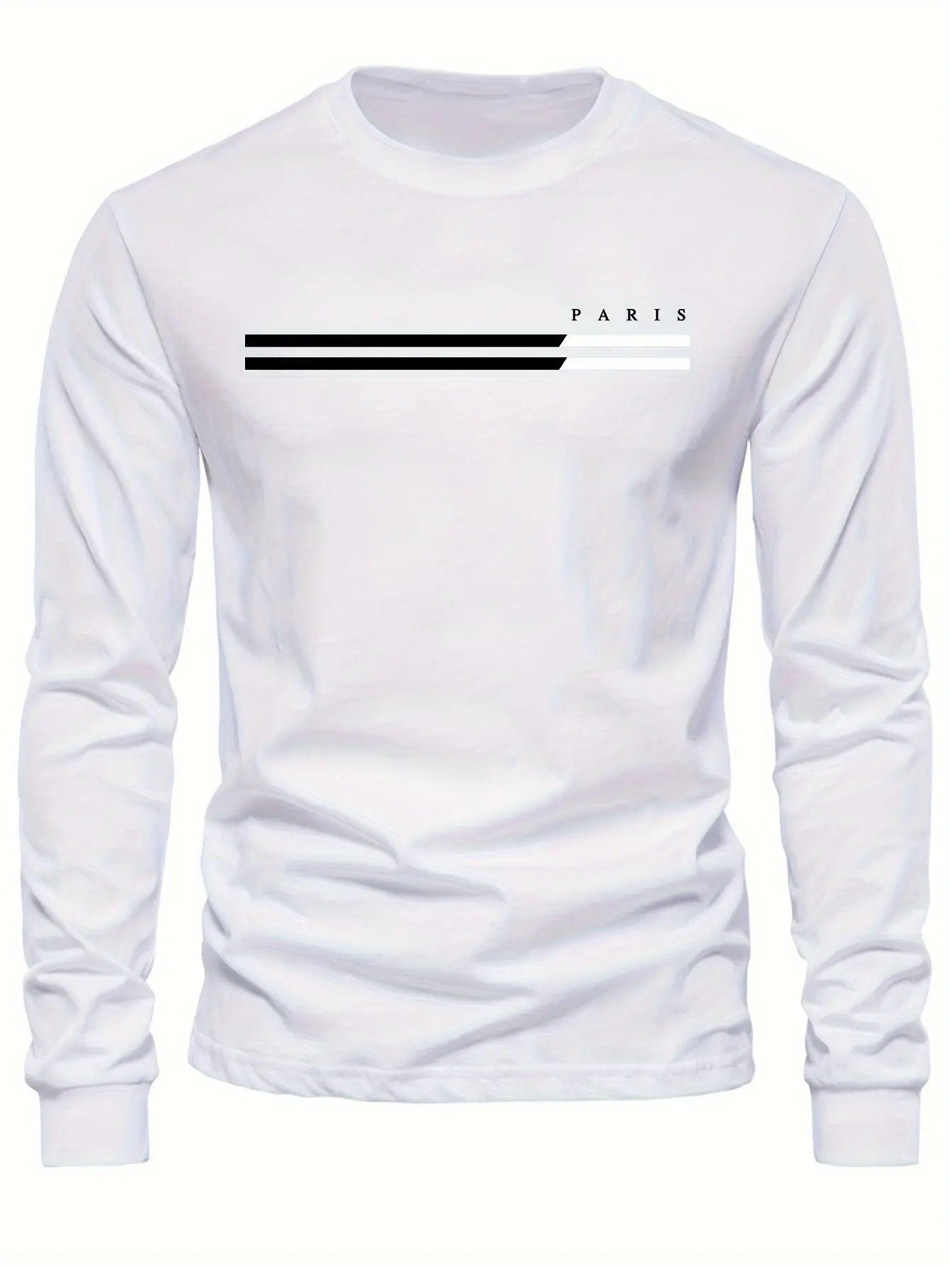 Men's 100% pure cotton summer loose comfortable casual  PARIS print large round neck long sleeve T-shirt top