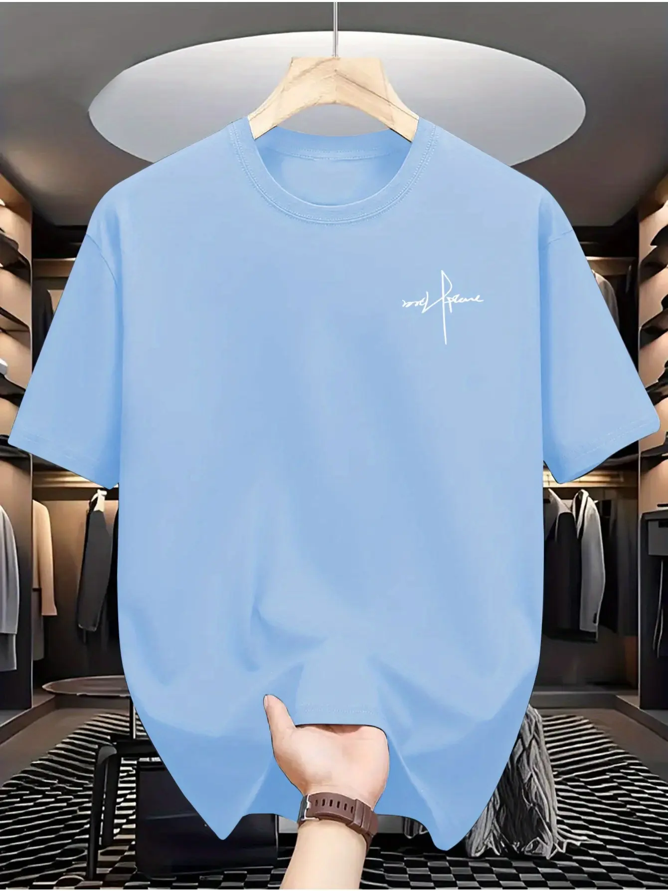 Men's summer 100 cotton fashionable casual sports loose plus size personalized letter printed round neck short sleeved T-shirt