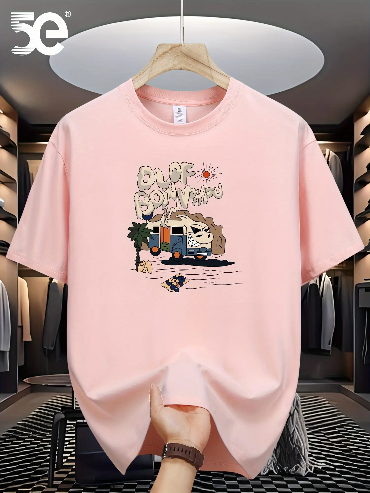 Men's 100% pure cotton summer loose size cartoon pattern printed casual and comfortable round neck short sleeved T-shirt top
