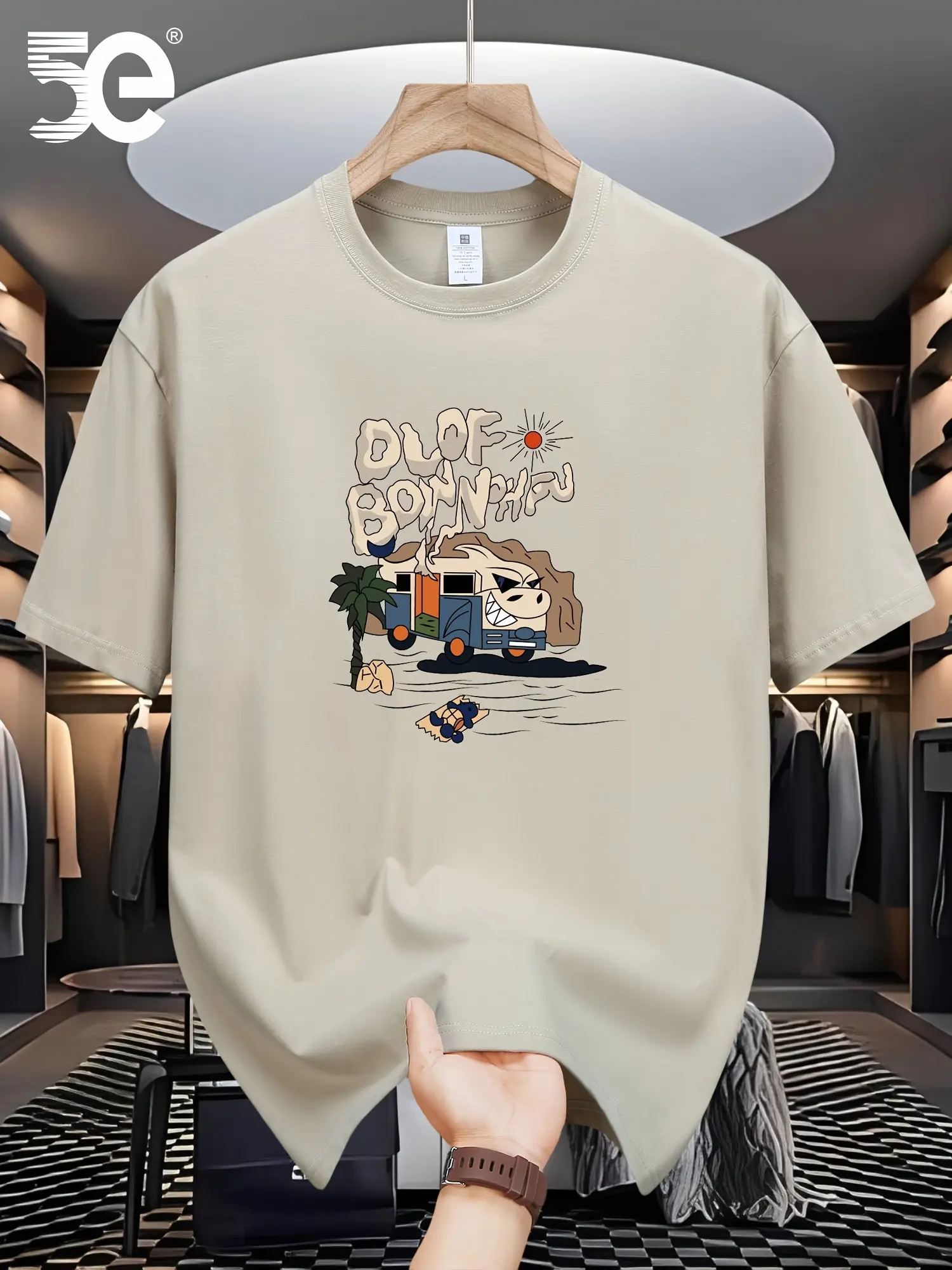 Men's 100% pure cotton summer loose size cartoon pattern printed casual and comfortable round neck short sleeved T-shirt top
