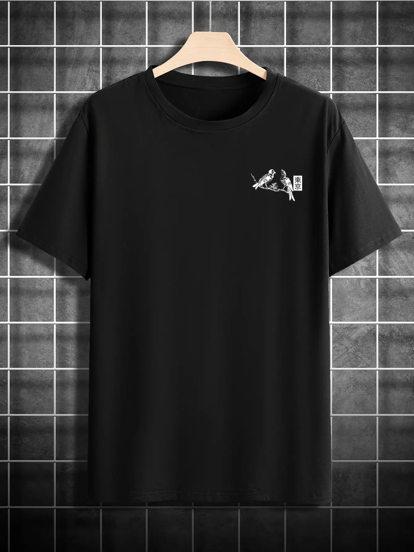 Men's summer 100% pure cotton fashionable casual sports loose flower and bird pattern printed round neck short sleeved T-shirt