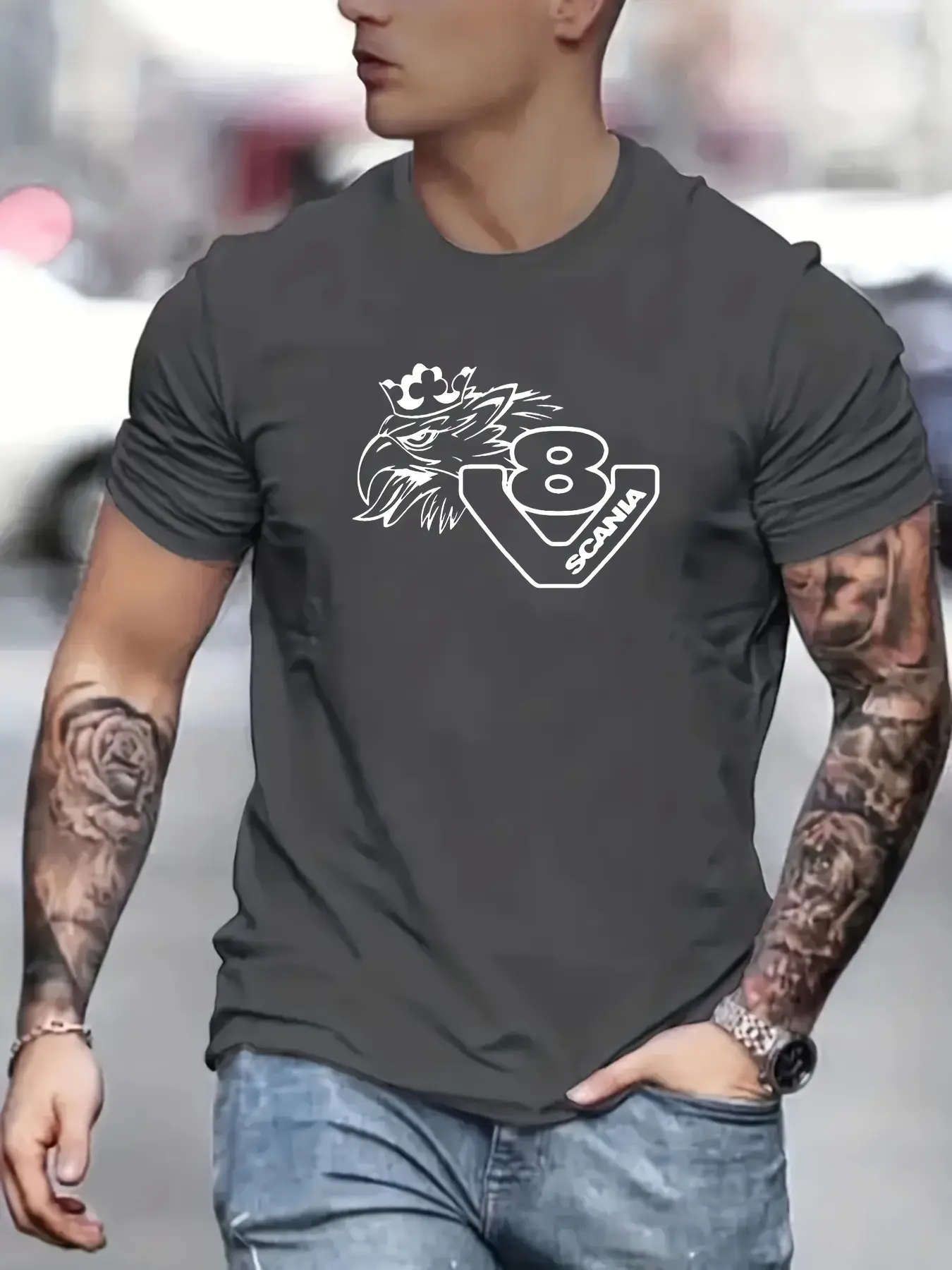 Men's summer 100% pure cotton fashionable casual sports loose fashion pattern printed round neck short sleeved T-shirt top