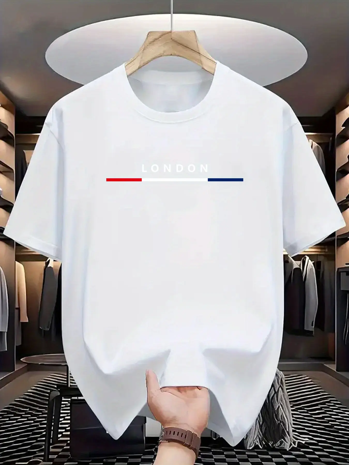 Men's summer 100% pure cotton fashionable casual sports loose LONDON letter pattern print round neck short sleeved T-shirt top