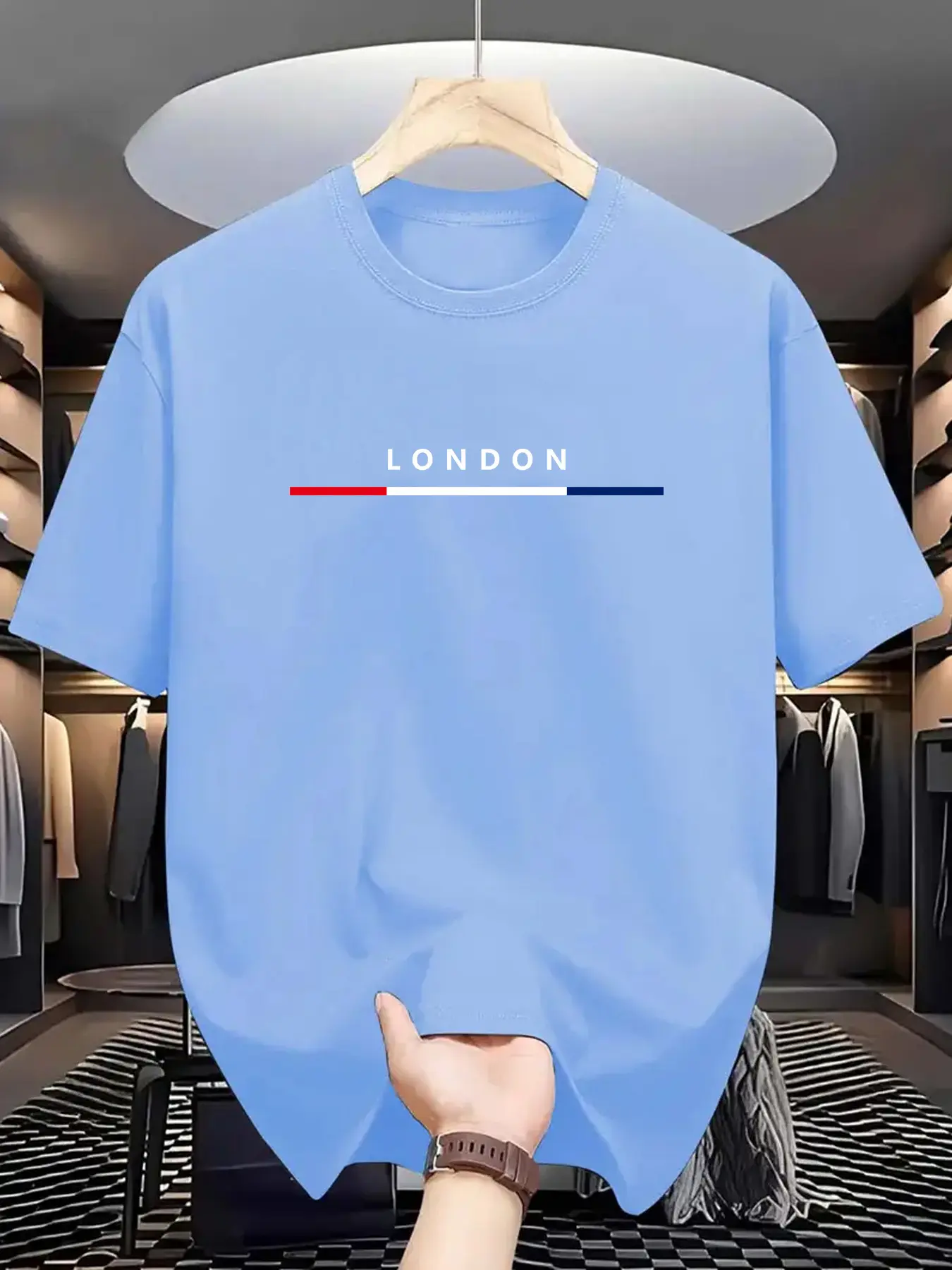 Men's summer 100% pure cotton fashionable casual sports loose LONDON letter pattern print round neck short sleeved T-shirt top