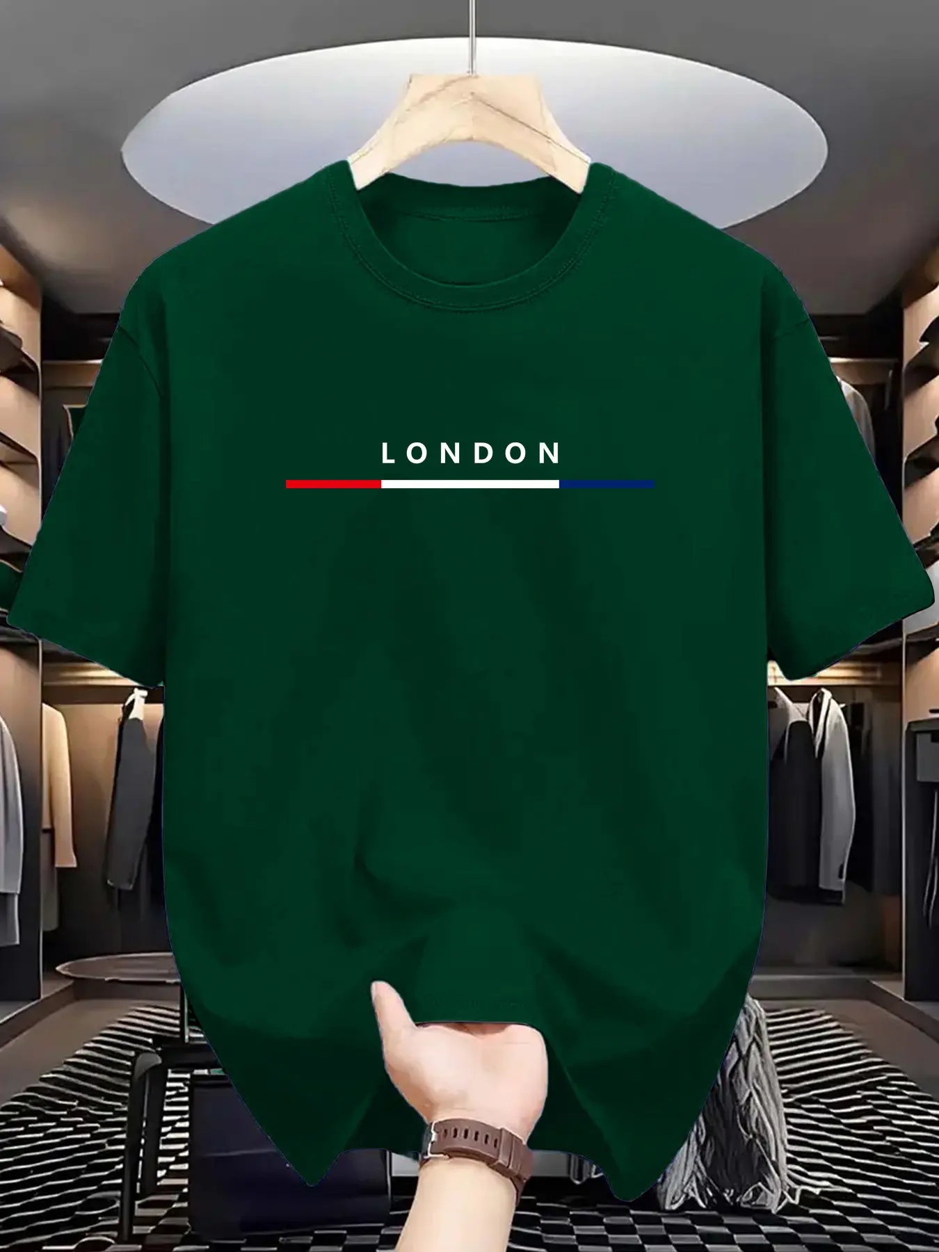 Men's summer 100% pure cotton fashionable casual sports loose LONDON letter pattern print round neck short sleeved T-shirt top