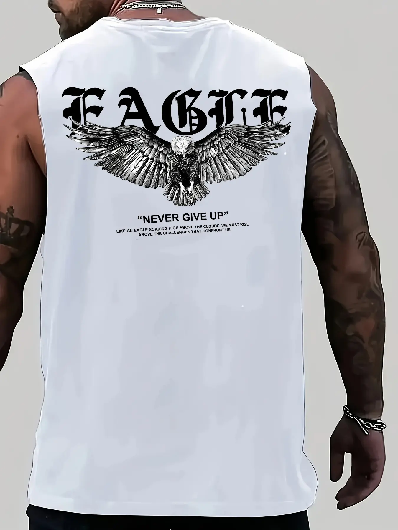 Men's summer casual sports loose NEVER GIVE UP double-sided printed comfortable and breathable round neck sleeveless vest