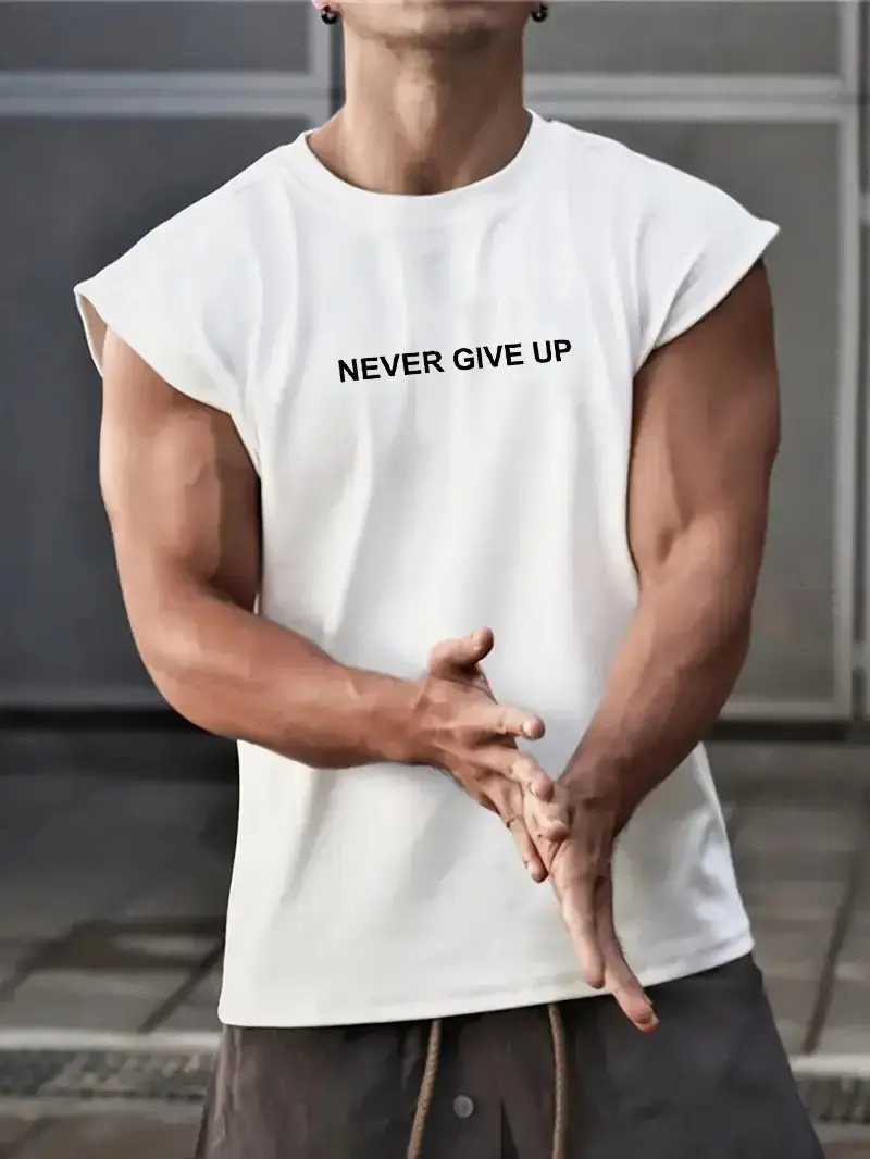 Men's summer casual sports loose NEVER GIVE UP double-sided printed comfortable and breathable round neck sleeveless vest