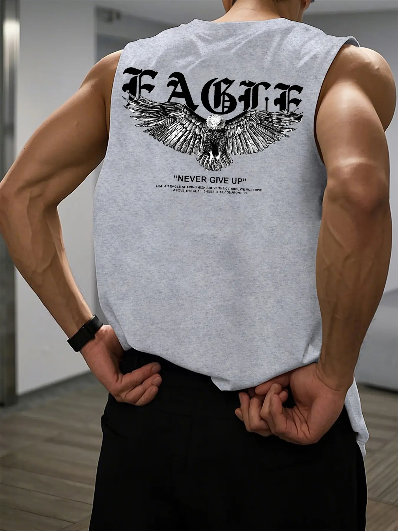 Men's summer casual sports loose NEVER GIVE UP double-sided printed comfortable and breathable round neck sleeveless vest