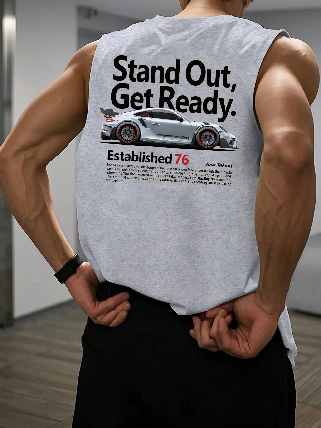 Men's summer casual sports loose and fashionable racing pattern printed comfortable and breathable round neck sleeveless vest
