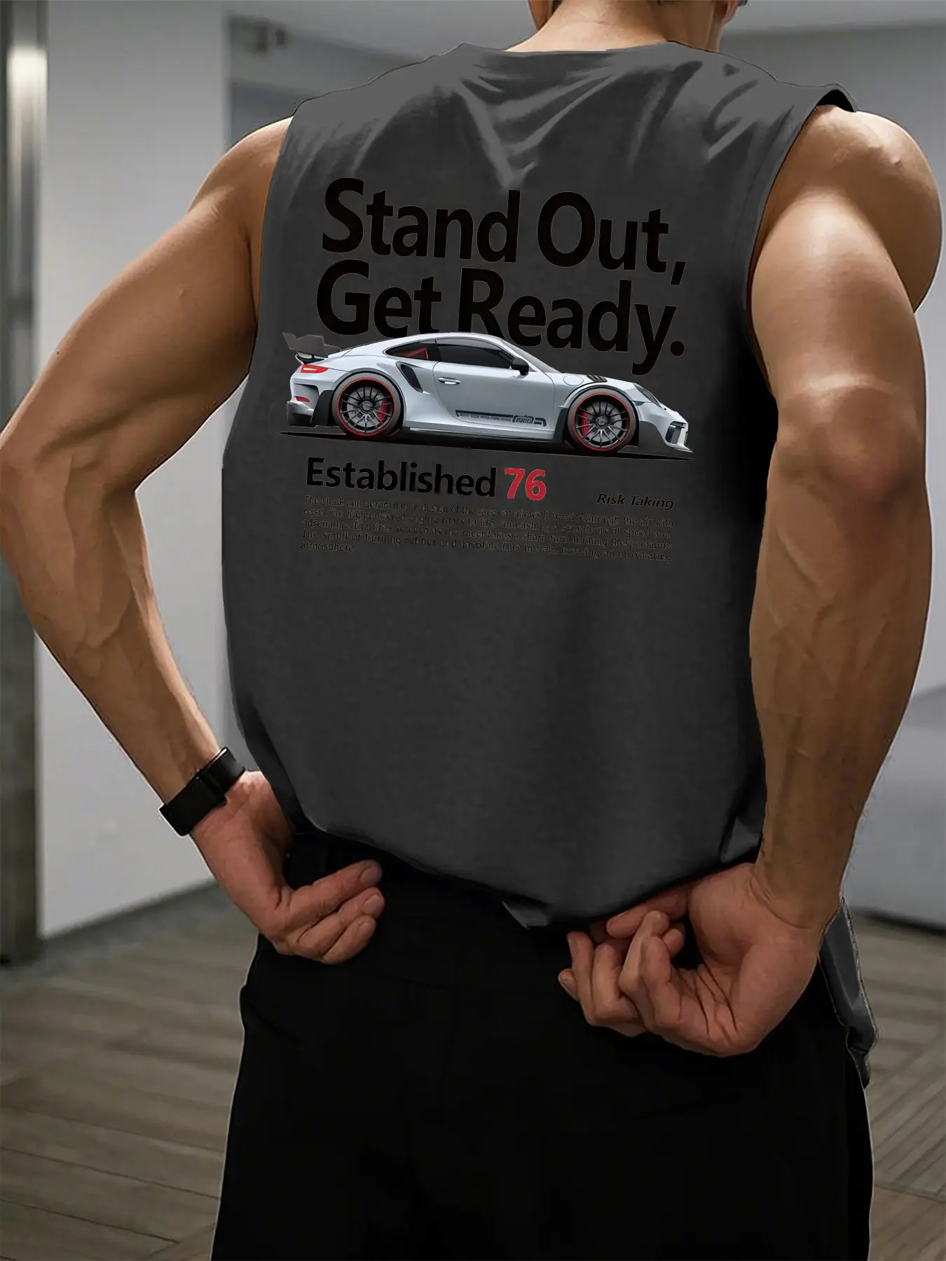 Men's summer casual sports loose and fashionable racing pattern printed comfortable and breathable round neck sleeveless vest