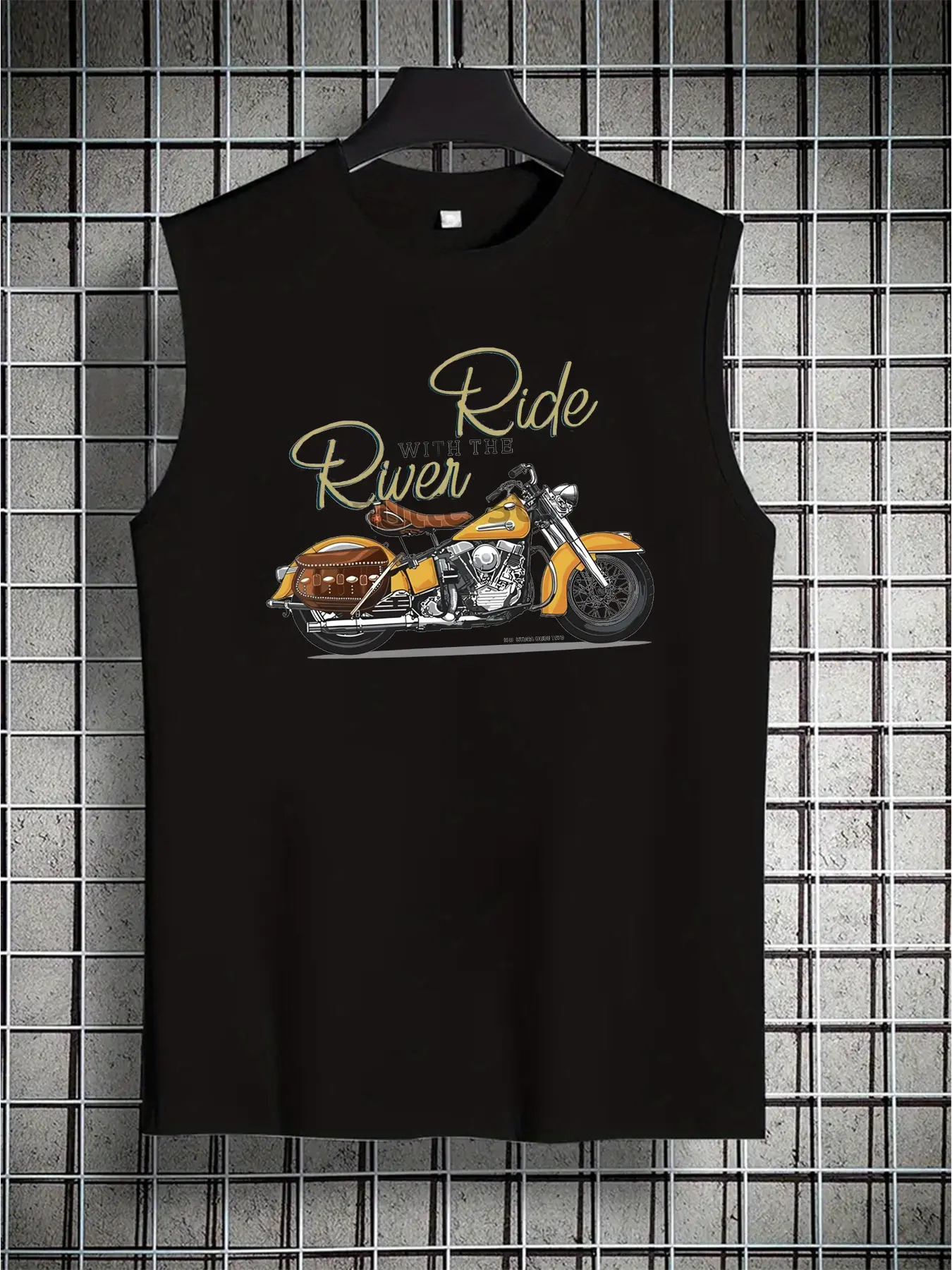 Men's summer casual sports loose retro motorcycle pattern print comfortable and breathable round neck sleeveless vest