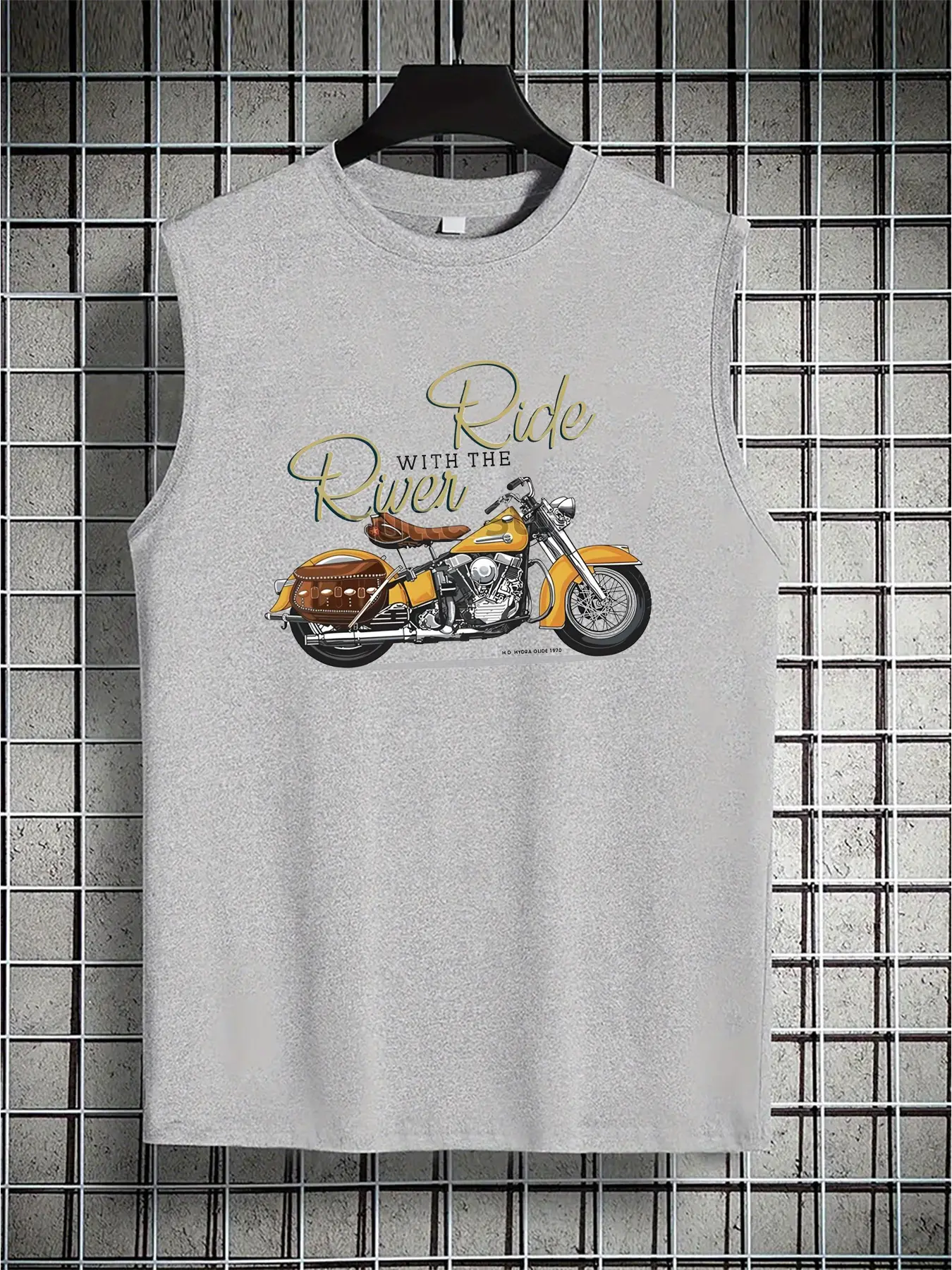Men's summer casual sports loose retro motorcycle pattern print comfortable and breathable round neck sleeveless vest