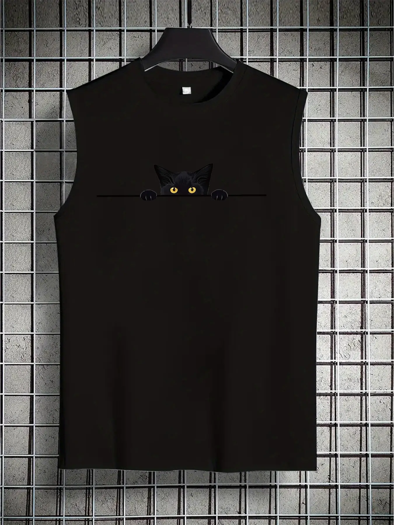 Men's summer casual sports loose personality cat pattern print comfortable and breathable round neck sleeveless vest