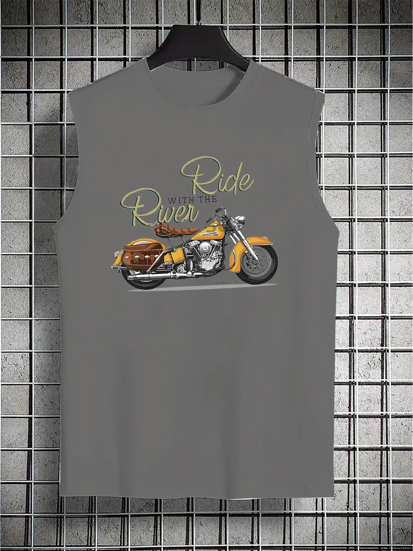 Men's summer casual sports loose retro motorcycle pattern print comfortable and breathable round neck sleeveless vest
