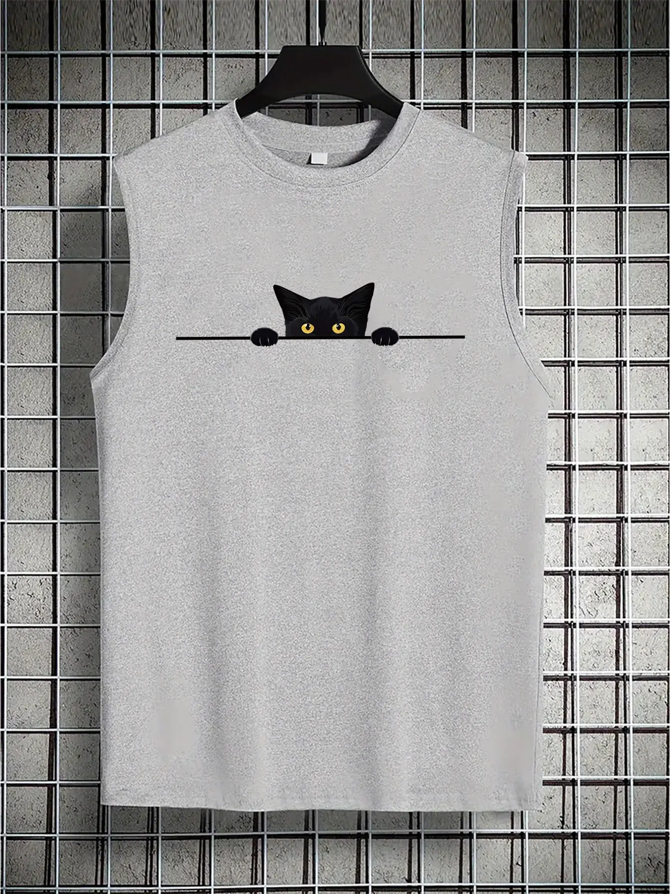 Men's summer casual sports loose personality cat pattern print comfortable and breathable round neck sleeveless vest