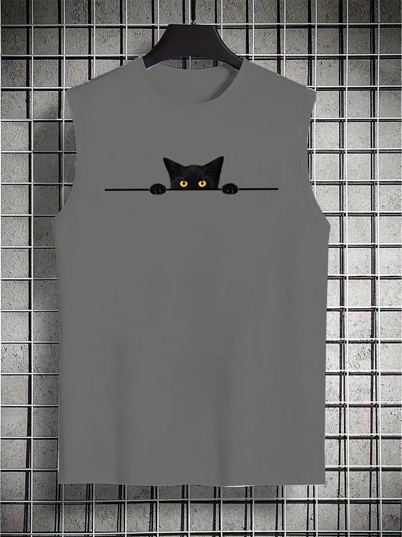 Men's summer casual sports loose personality cat pattern print comfortable and breathable round neck sleeveless vest