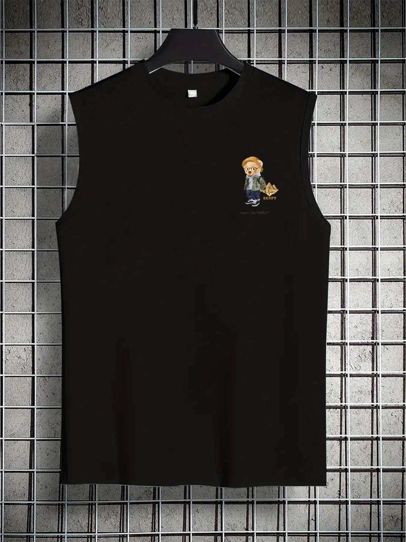 Men's summer casual sports loose cartoon bear print comfortable and breathable round neck sleeveless vest