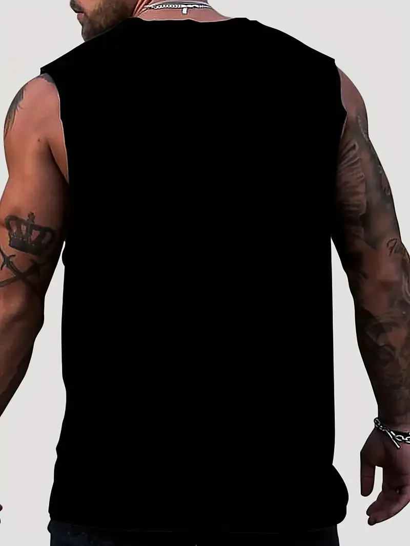 Men's summer fashionable casual sports loose dumbbell print comfortable breathable round neck sleeveless vest