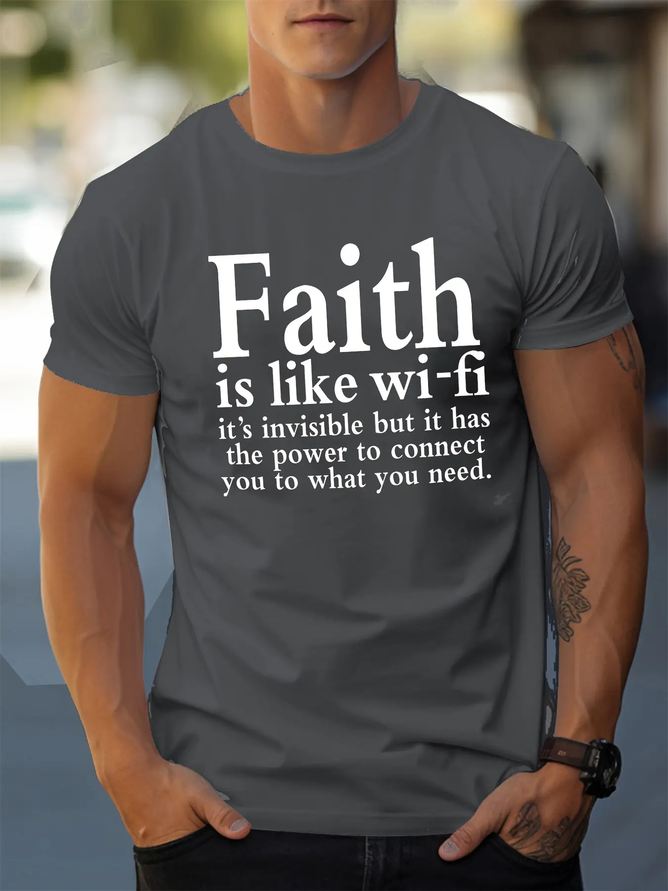 Men's summer 100% pure cotton fashionable casual sports loose Faith letter print round neck short sleeved T-shirt top