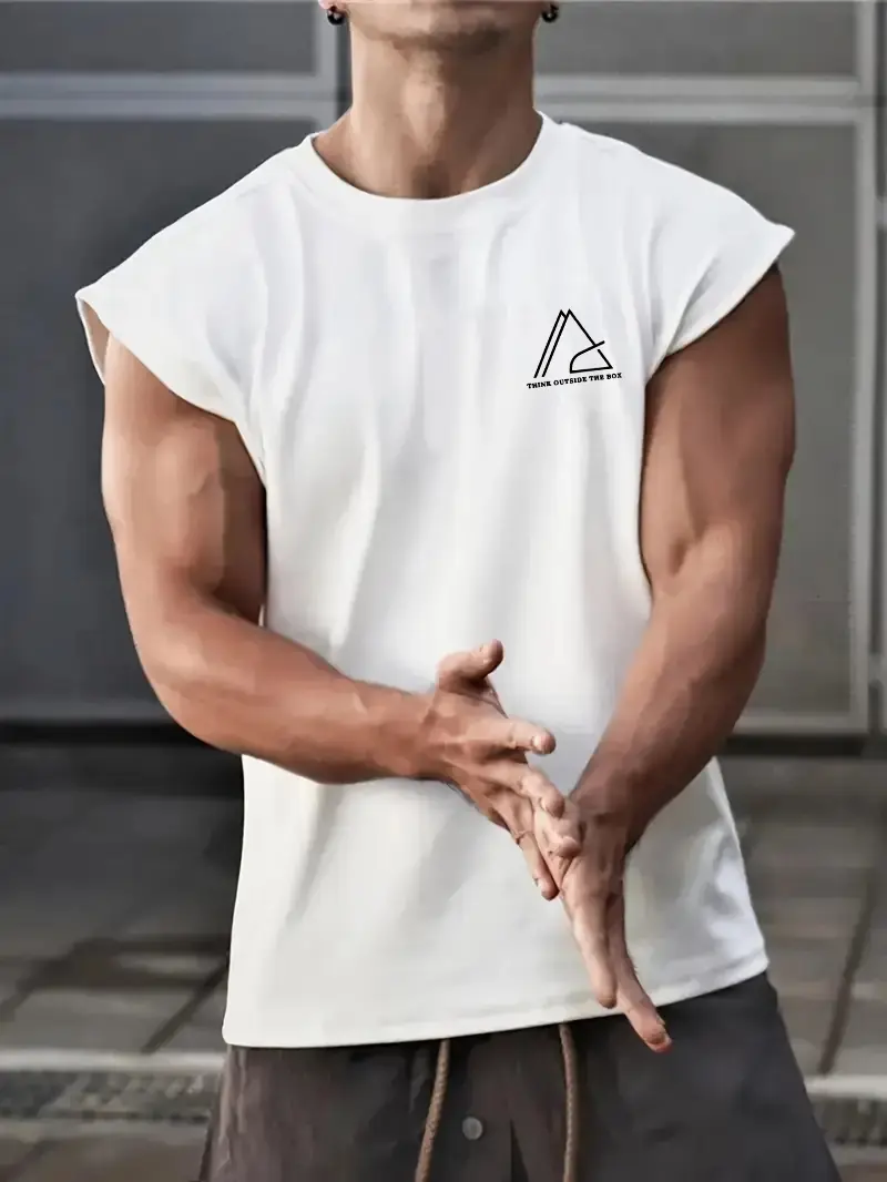 Men's summer casual sports loose letter graphic print comfortable and breathable round neck sleeveless vest