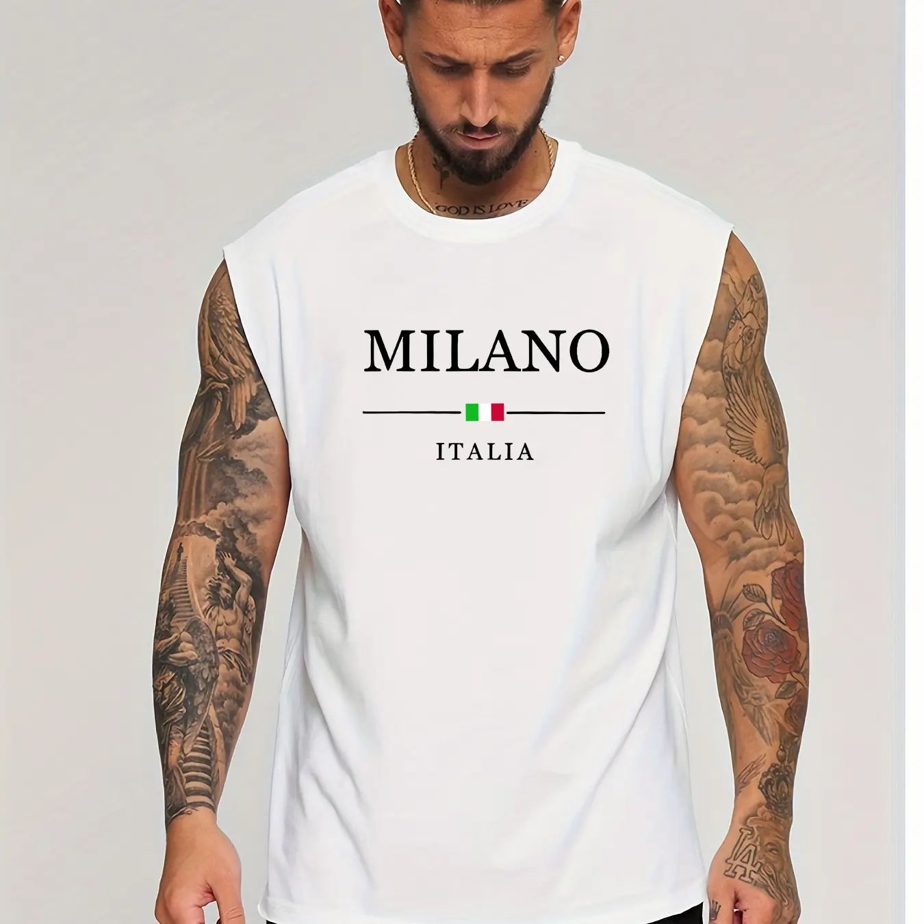 Men's summer casual sports fitness loose MILANO ITALIA printed comfortable and breathable round neck sleeveless vest