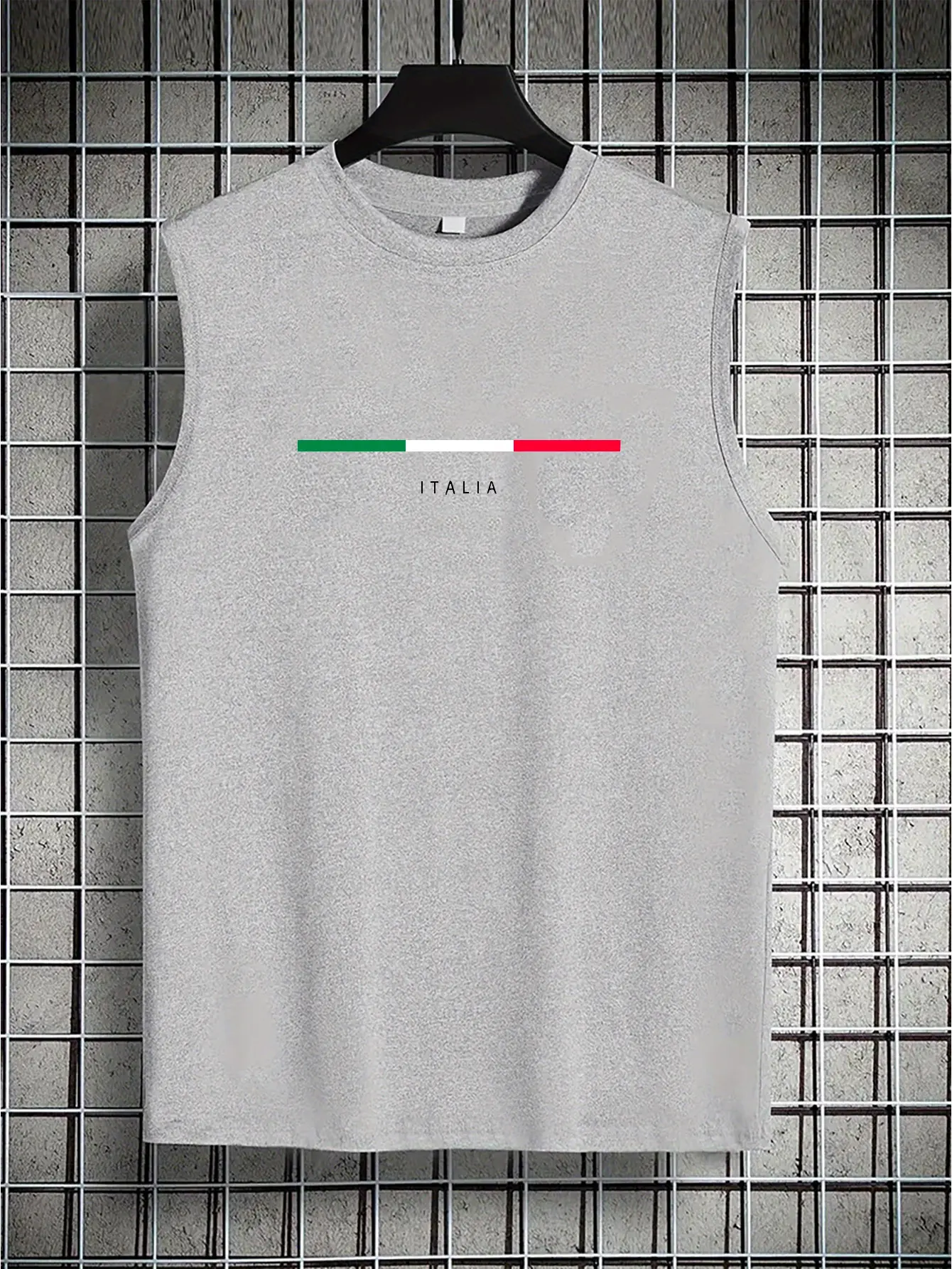 Men's Summer Leisure Sports Fitness Loose ITALIA Letter Printed Comfortable Breathable Round Neck Sleeveless Tank Top