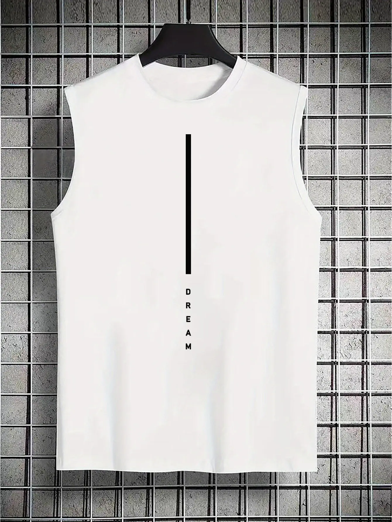 Men's Summer Leisure Sports Fitness Loose DREAM Letter Printed Comfortable Breathable Round Neck Sleeveless Tank Top