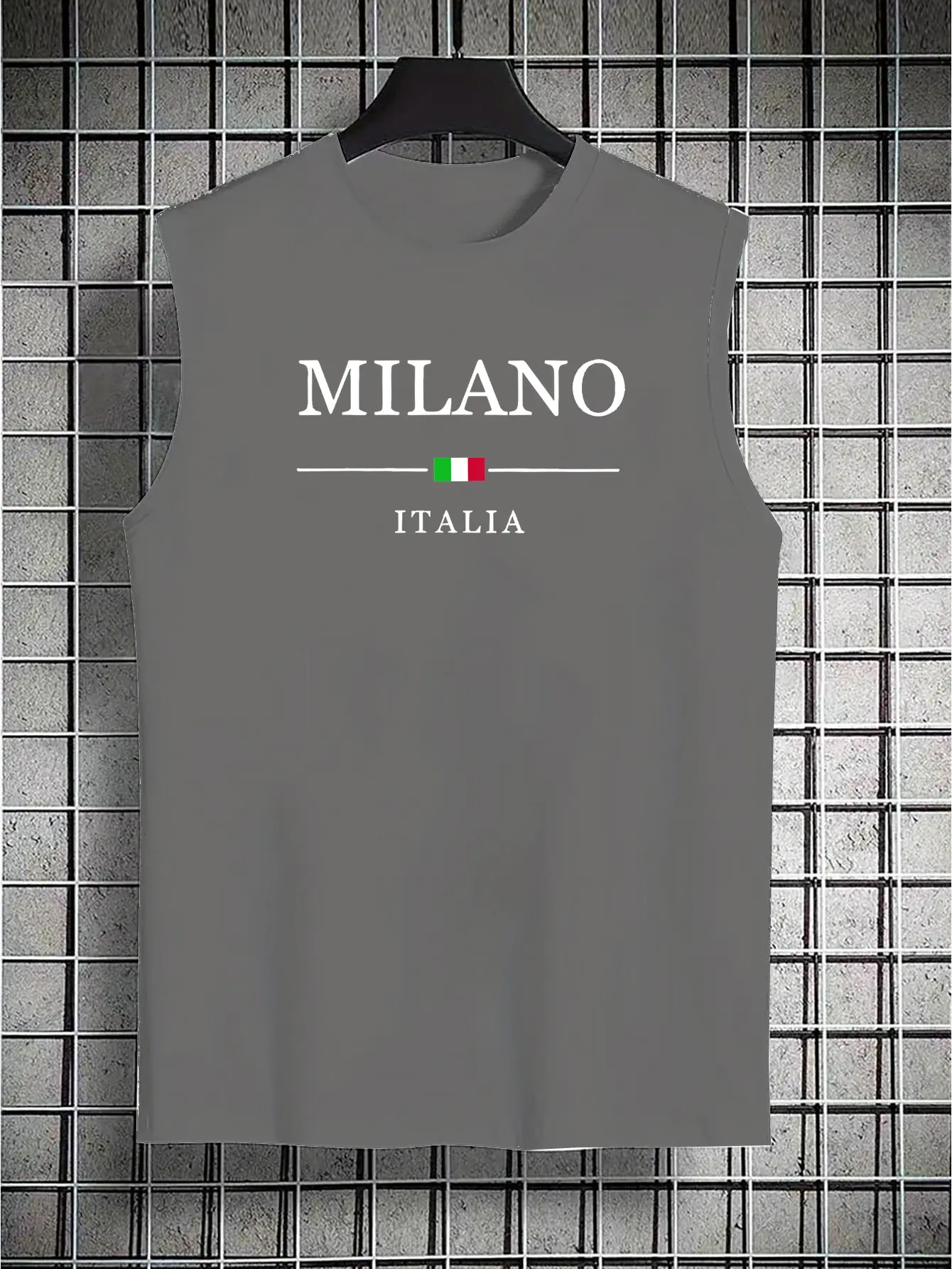 Men's summer casual sports fitness loose MILANO ITALIA printed comfortable and breathable round neck sleeveless vest